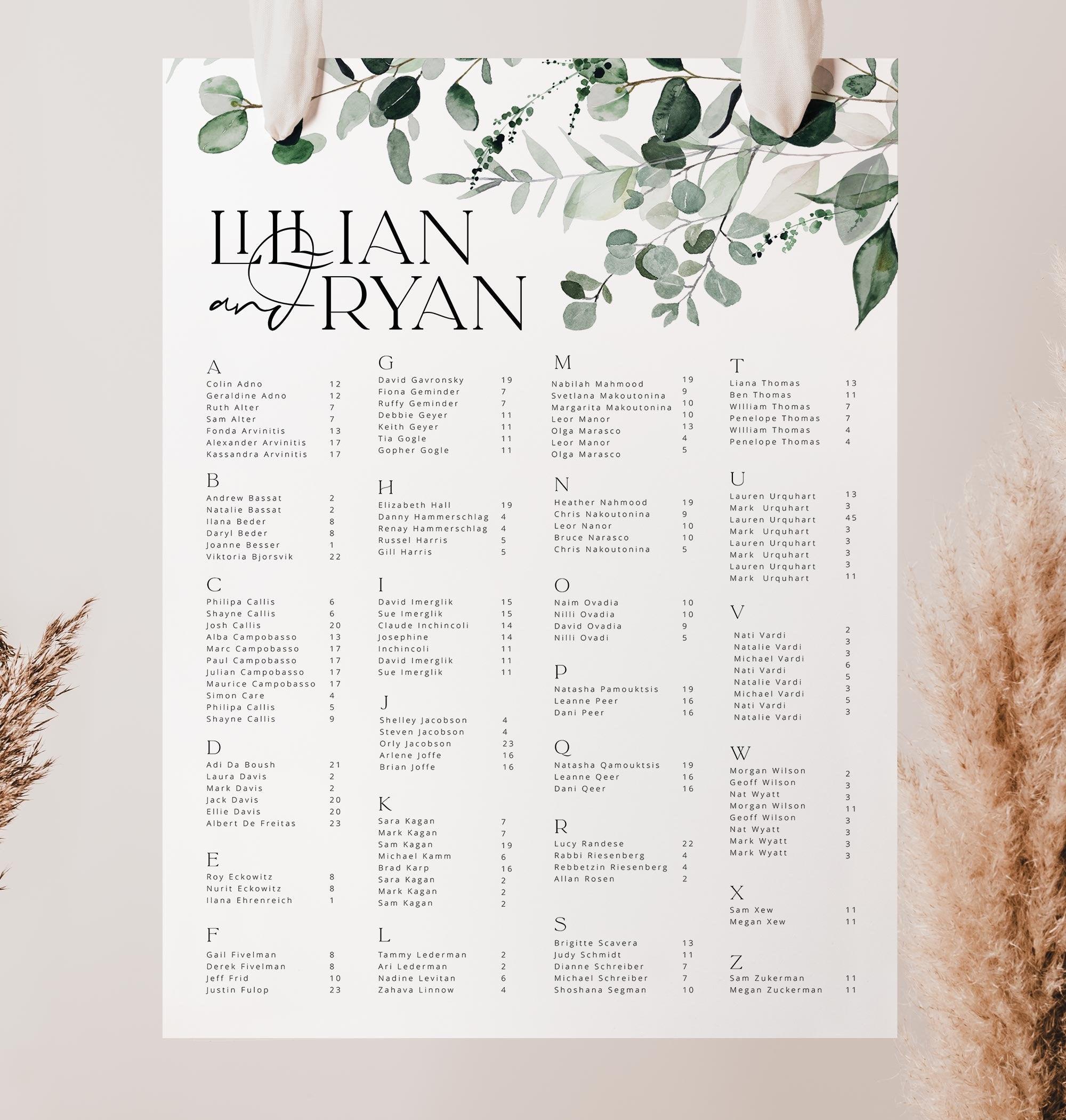 Beachmere Alphabetical Seating Chart  Wedding Seating Plan THE SUNDAE CREATIVE