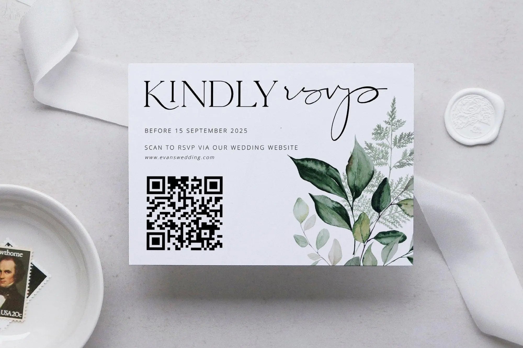 QR Code RSVP Card Beachmere .Wedding RSVP Card .The Sundae Creative