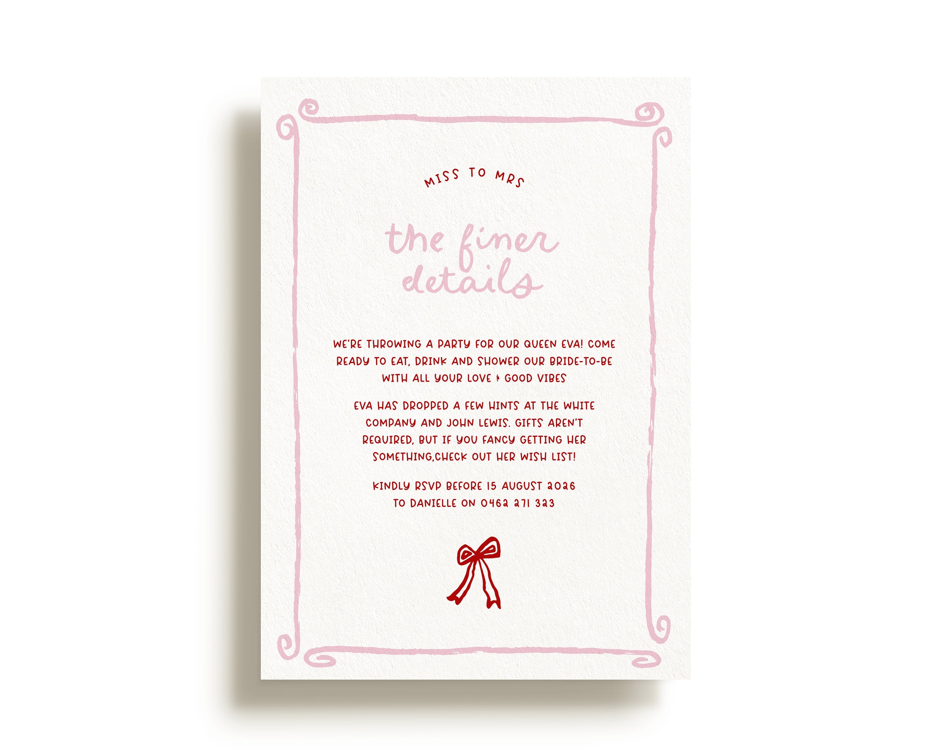 ERA Pink Red Cherry Bow Bridal Shower Invitation | Instant Download | Editable Bachelorette Invitation | Bridal Invite templett