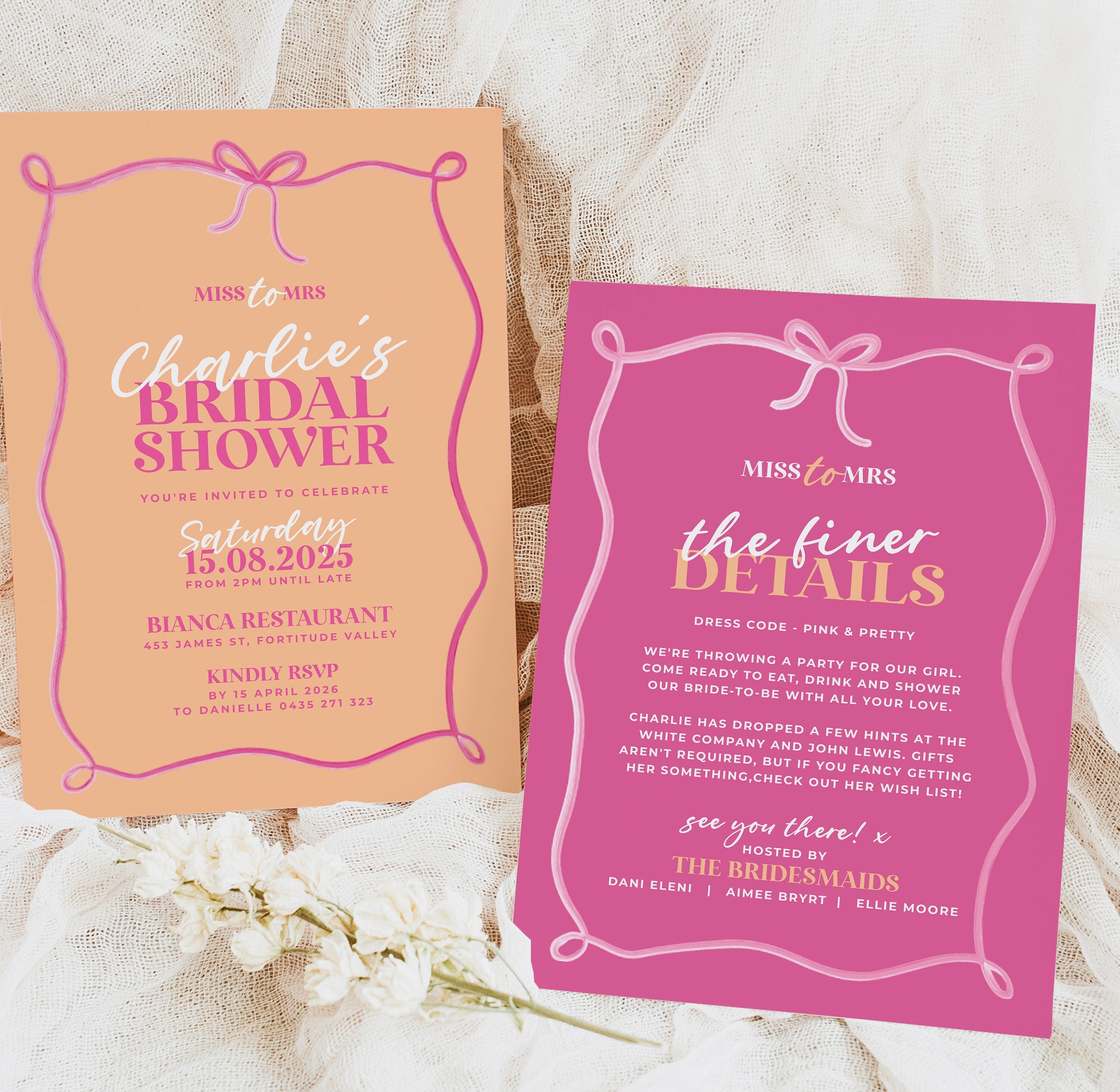 ELLIDY Orange Pink Modern Bow Bridal Shower Invitation | Instant Download | Editable Bachelorette Invitation | Bridal Invite templett