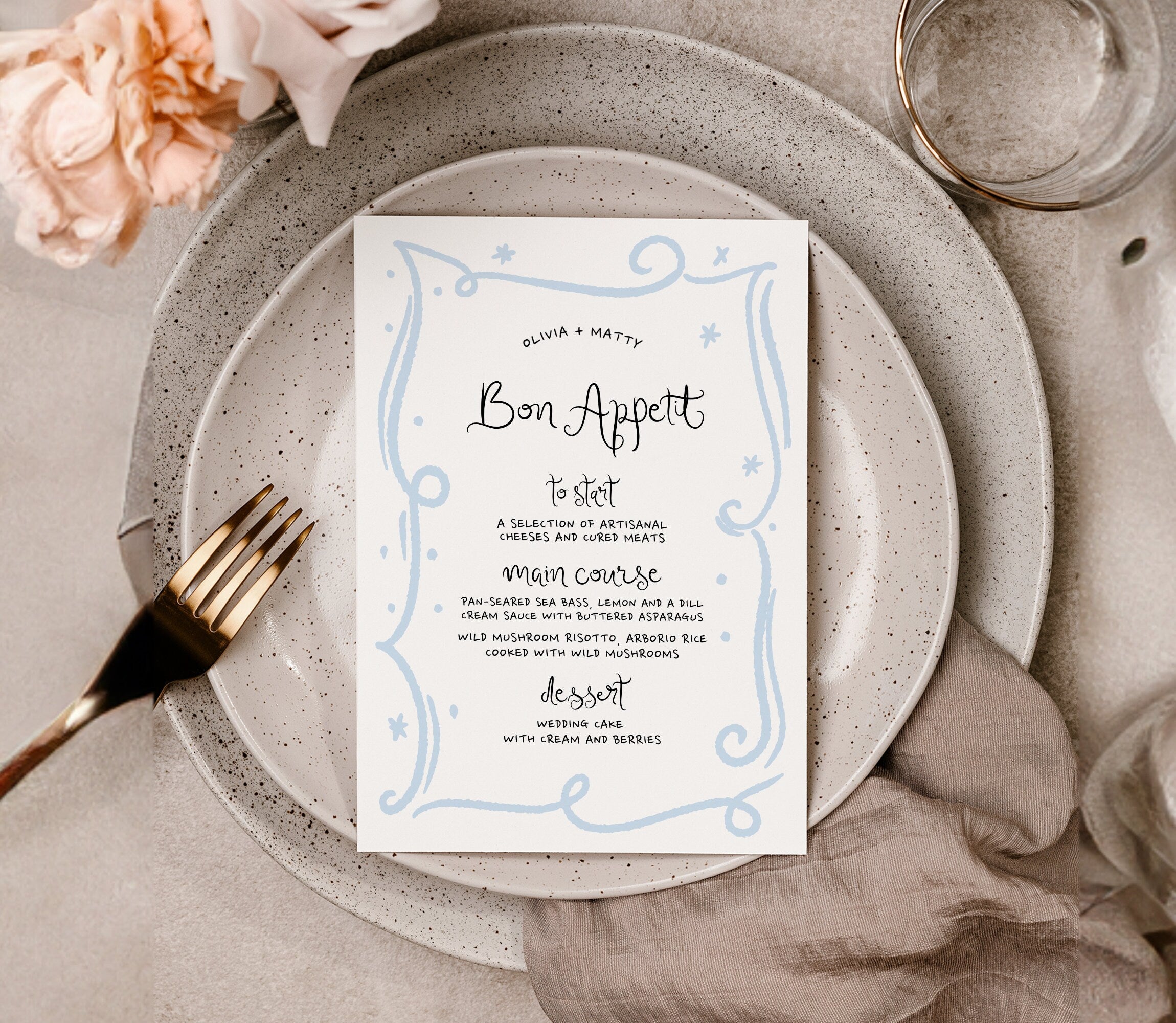 JUPITER Hand Written party dinner Menu Template, Whimsical Menu Card Border, Printable birthday Menu Template, Hand Drawn Menu Wedding