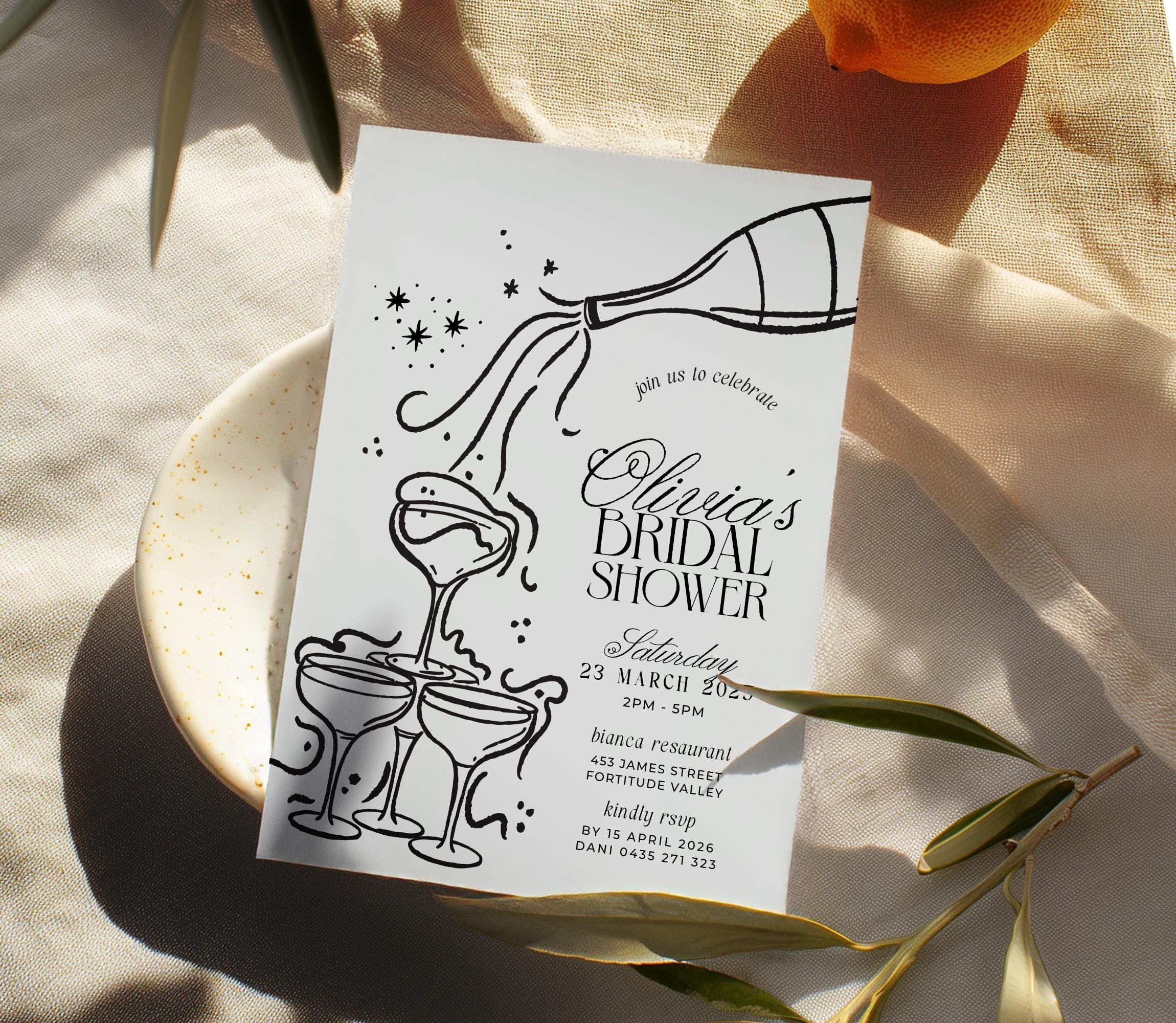 NOIR Hand Drawn Bridal Shower Invitation Template | Instant Download | Editable Modern Hens Bridal Invitation | Bridal Invite templett