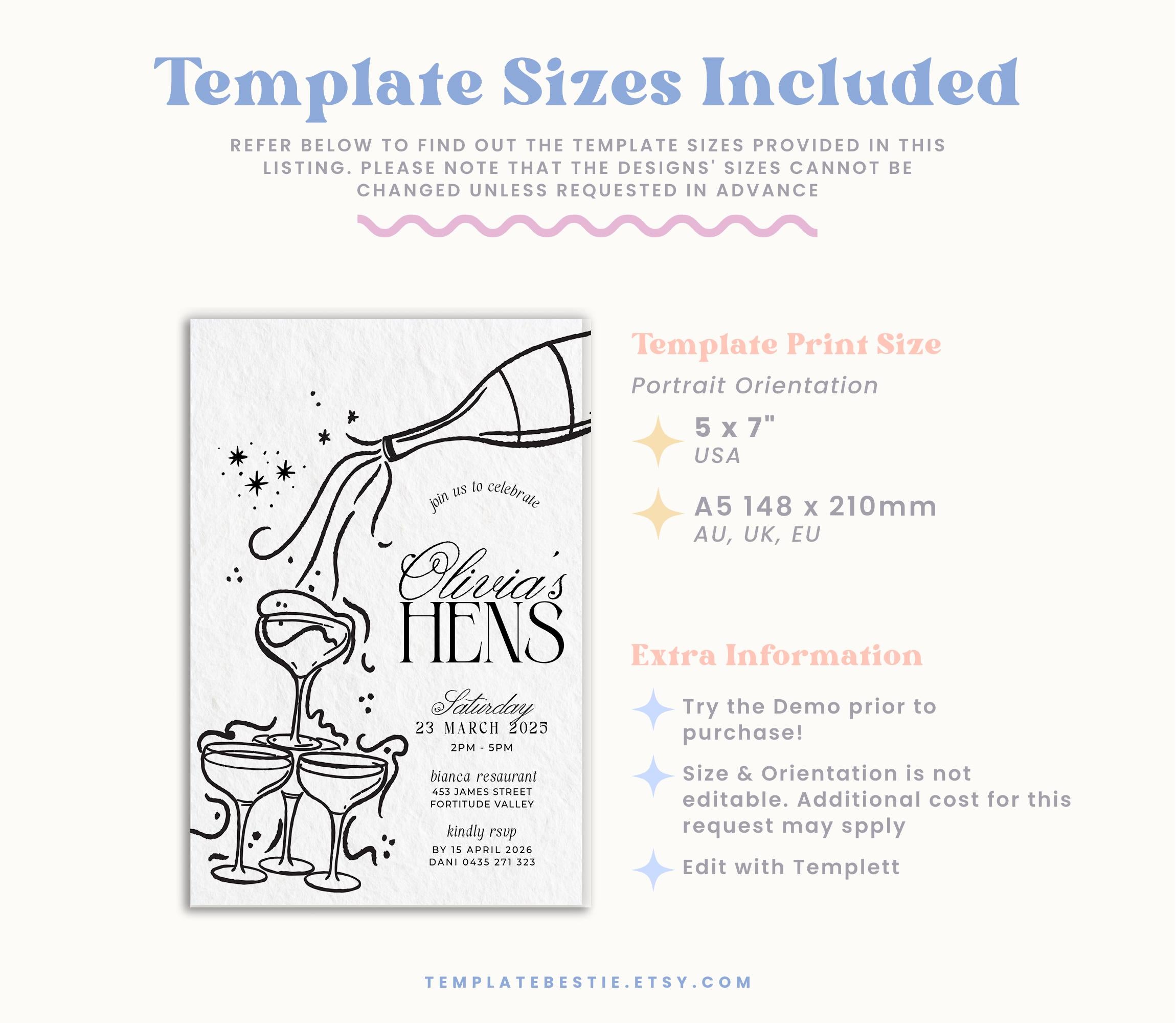 NOIR Editable Hens Invited Template | Instant Download | Editable Modern Hens Weekend Invitation | Birthday Invite templett