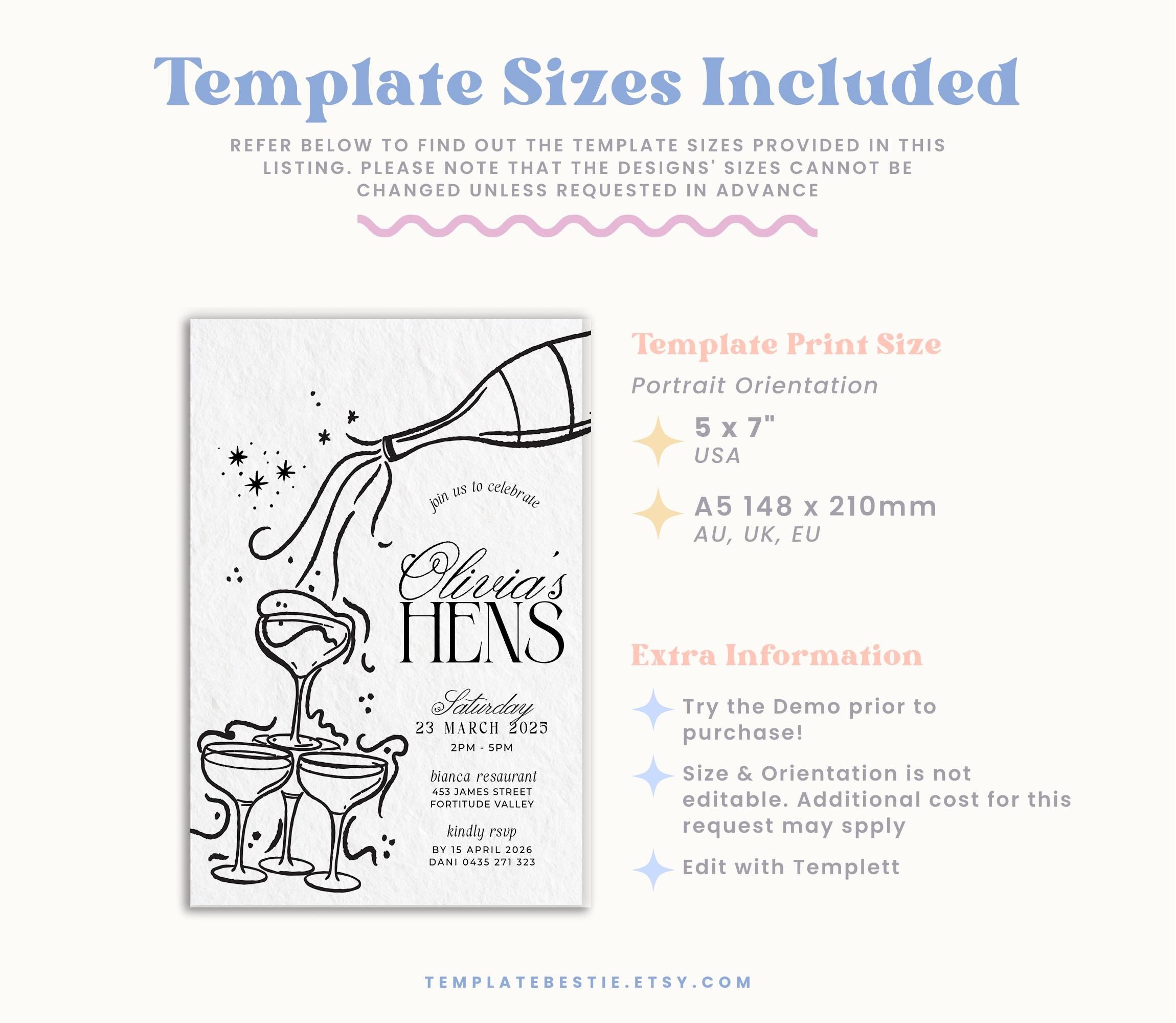 NOIR Hens Party Invitation Template | Instant Download | Editable Modern Hens Weekend Invitation | Birthday Invite templett