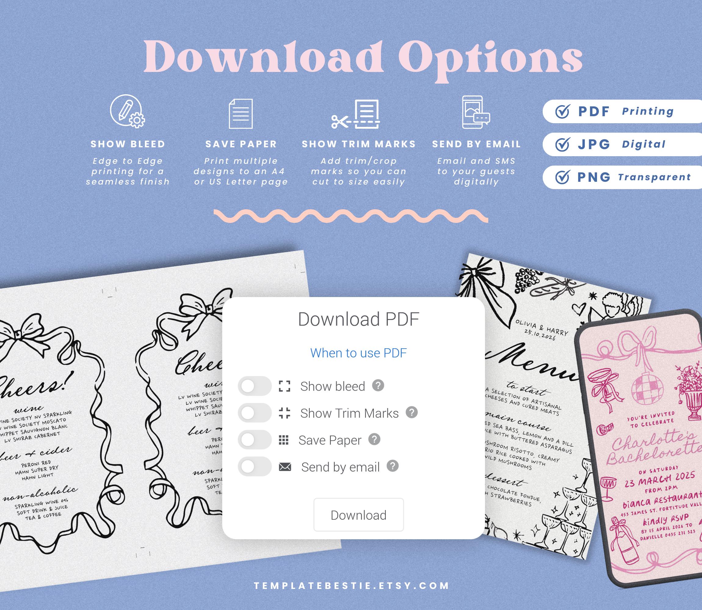 BRIBIE Hand Drawn Wedding Signature Drinks Sign, Printable Cocktail Bar Menu Template, Instant Download Template Signage, Templett Editable