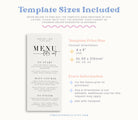 BRIBIE Editable Wedding Menu Template, Minimal Menu Card Border, Printable Party Menu Template, Simple Menu Wedding Templett