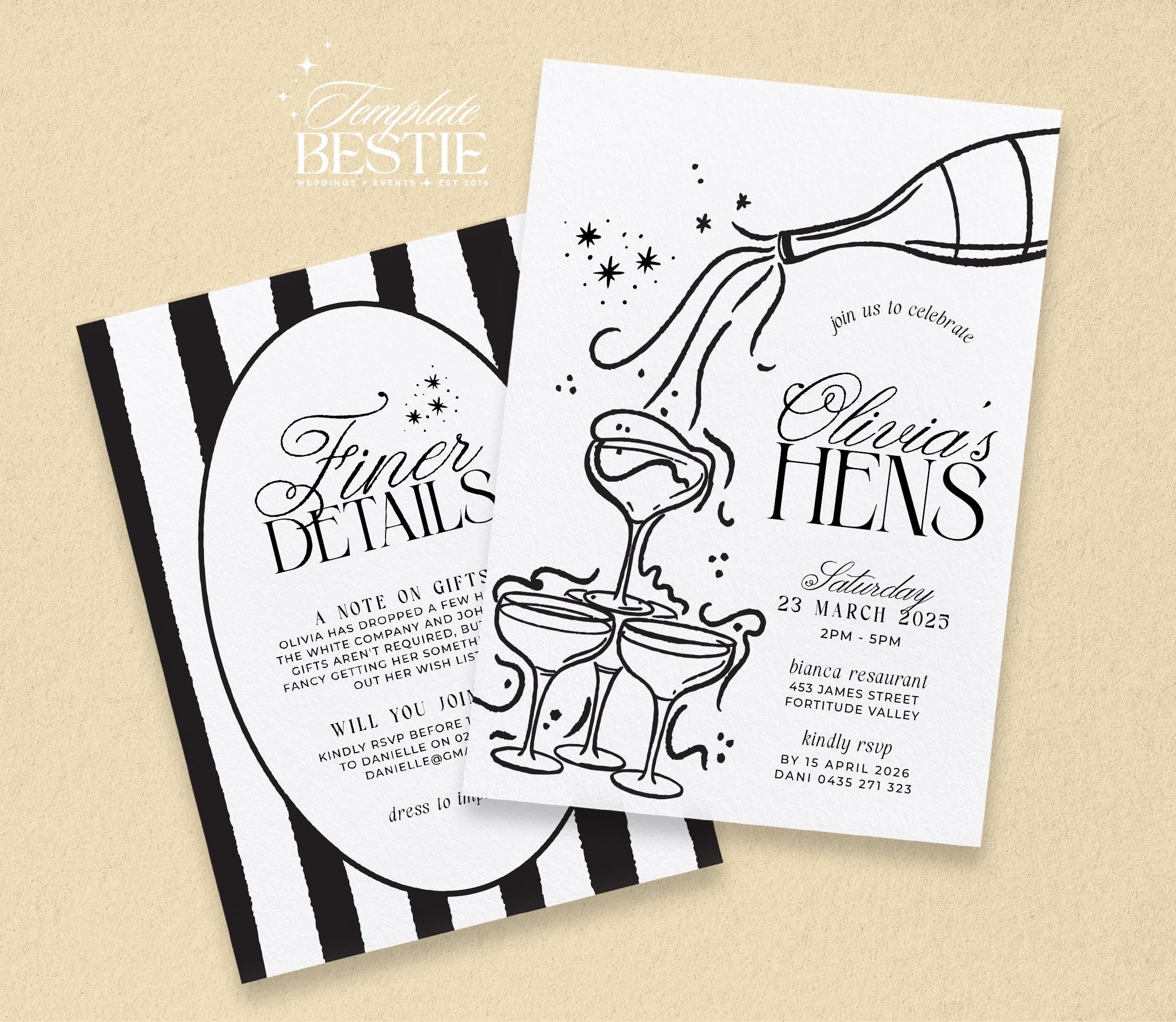 NOIR Editable Hens Invited Template | Instant Download | Editable Modern Hens Weekend Invitation | Birthday Invite templett