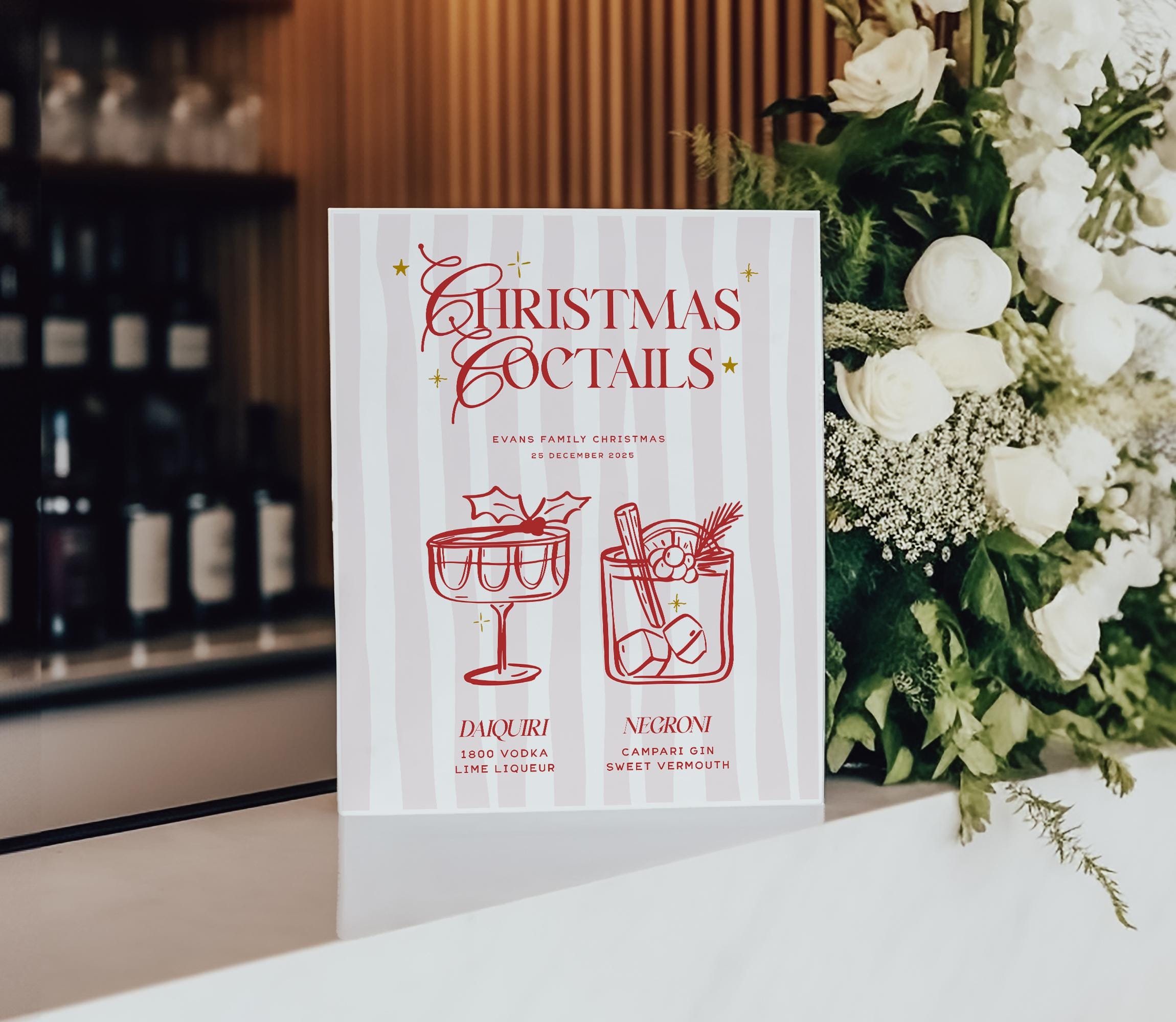 Hand Drawn Christmas Cocktails Sign, Printable Cocktail Bar Menu Template, Instant Download Template Signage, Templett Editable