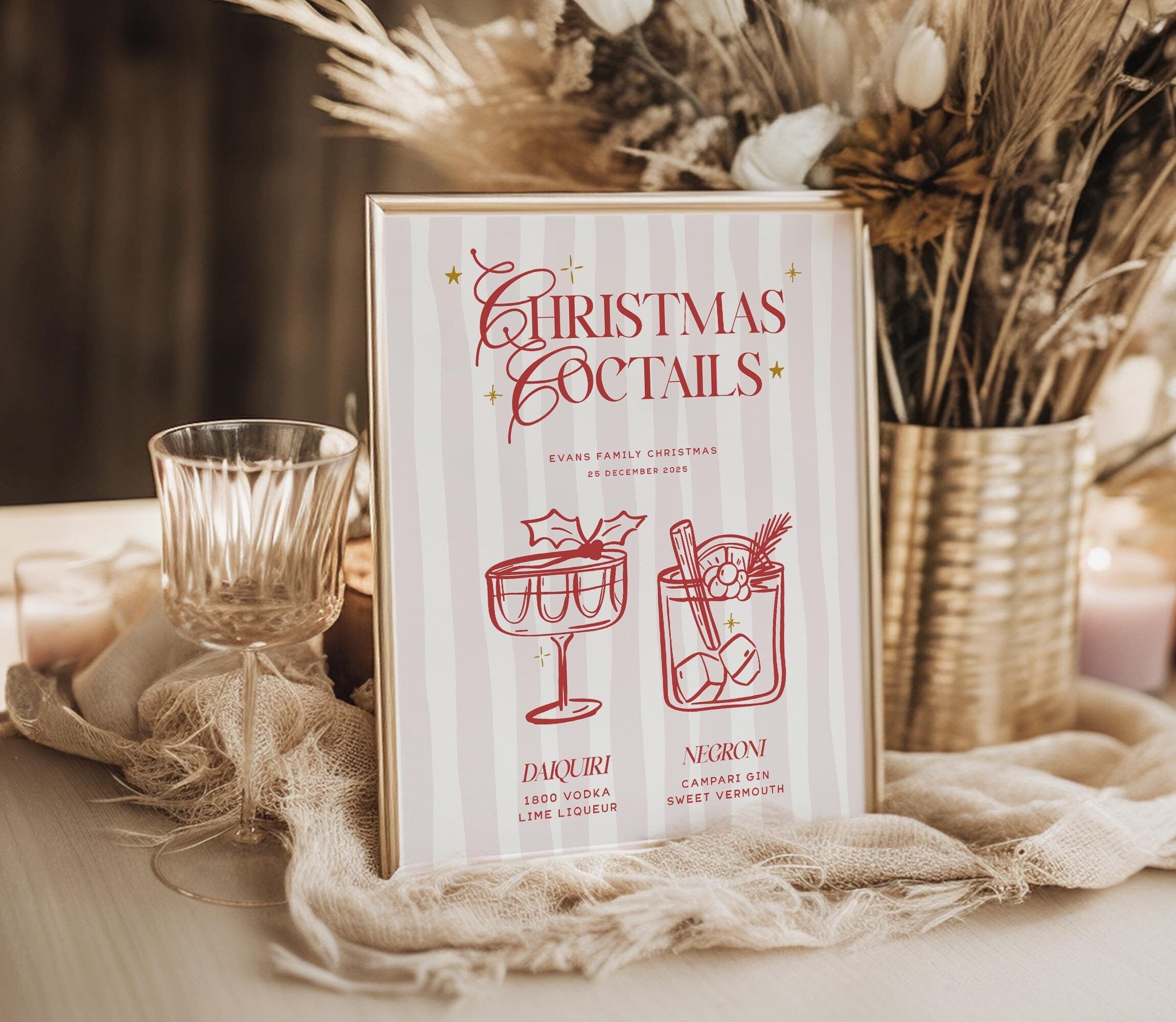 Hand Drawn Christmas Cocktails Sign, Printable Cocktail Bar Menu Template, Instant Download Template Signage, Templett Editable