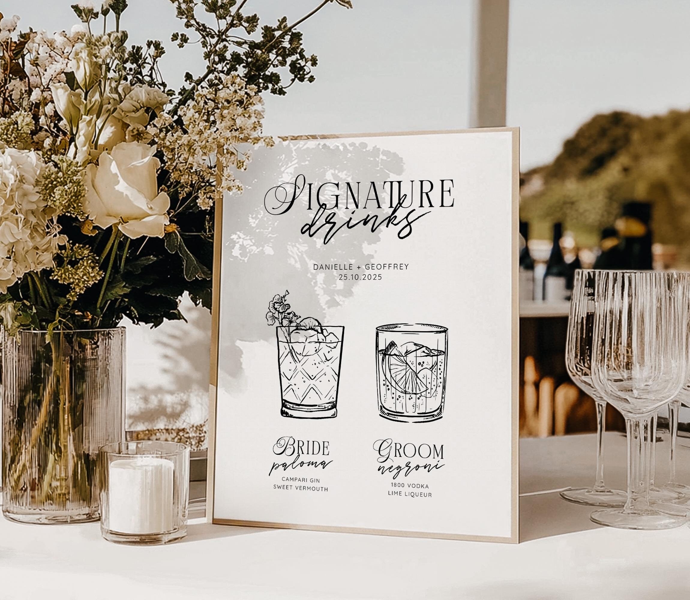 Modern Wedding Signature Drinks Sign, Printable Cocktail Bar Menu Template, Instant Download Template Signage, Templett Editable