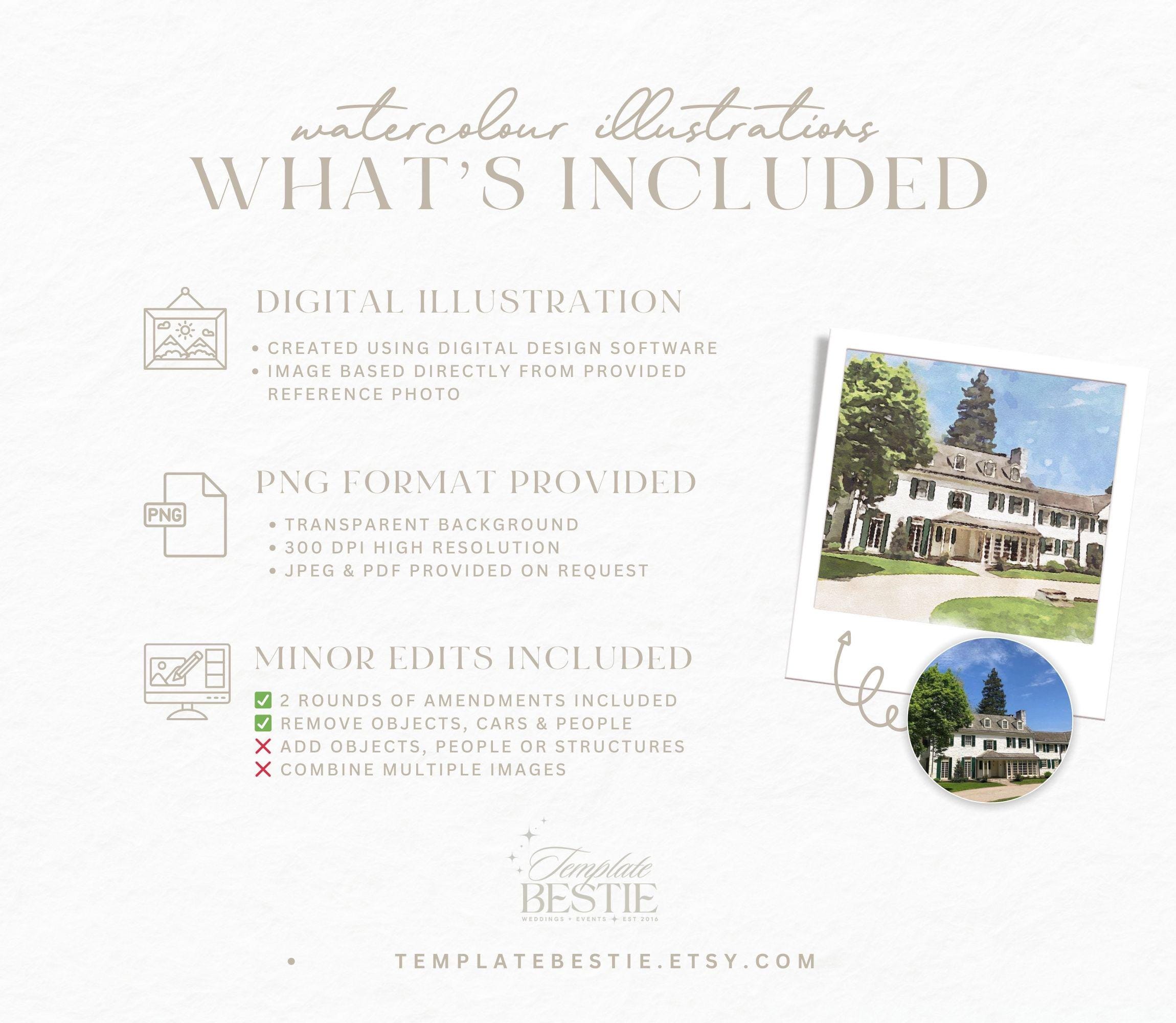 Wedding Venue Watercolor Portrait - Custom Digital Download Invitation - Unique Wedding Art, Custom Watercolor Venue