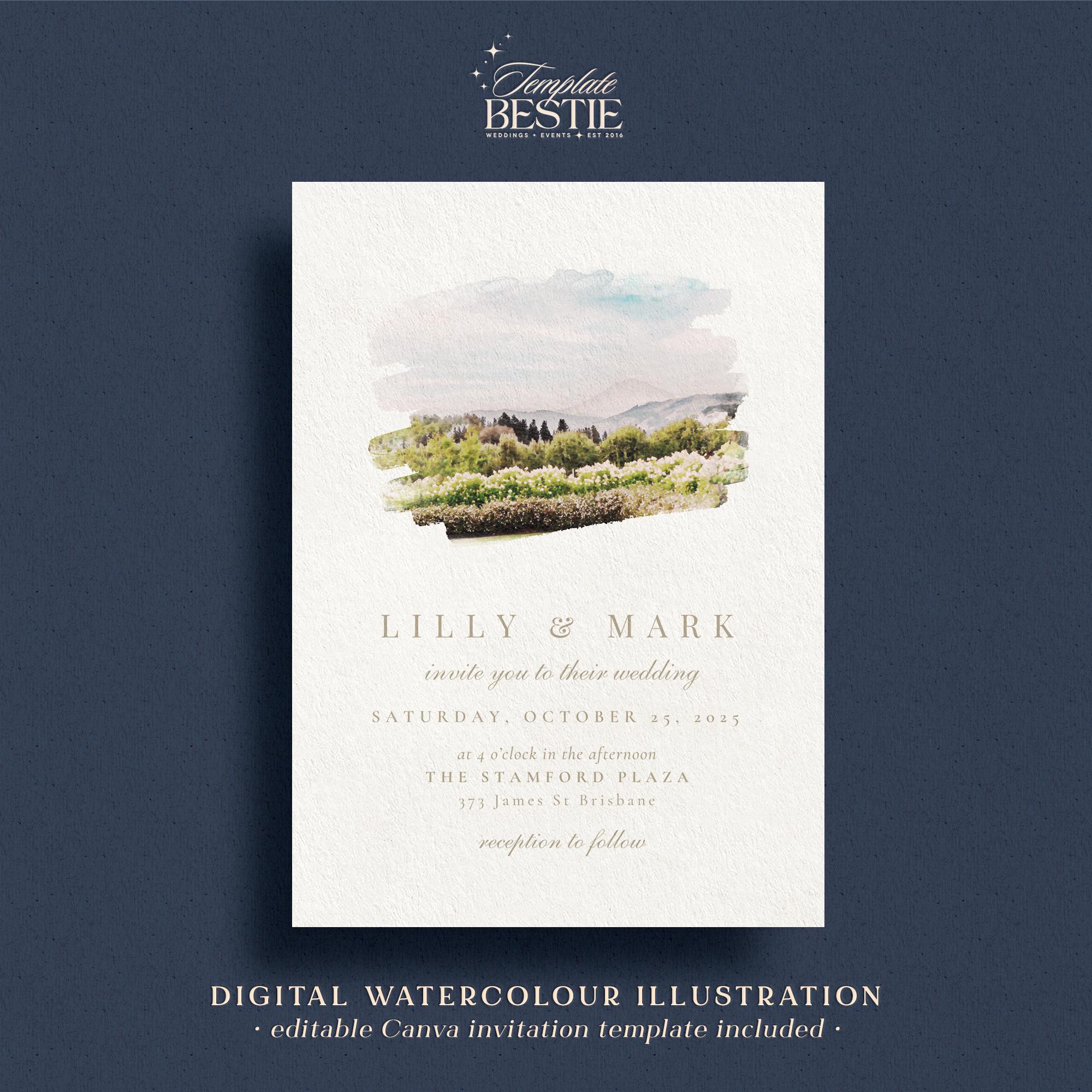 Custom Watercolour Venue Art | Wedding Invitation Template Digital Download | Watercolor Print & Illustration for Special Events