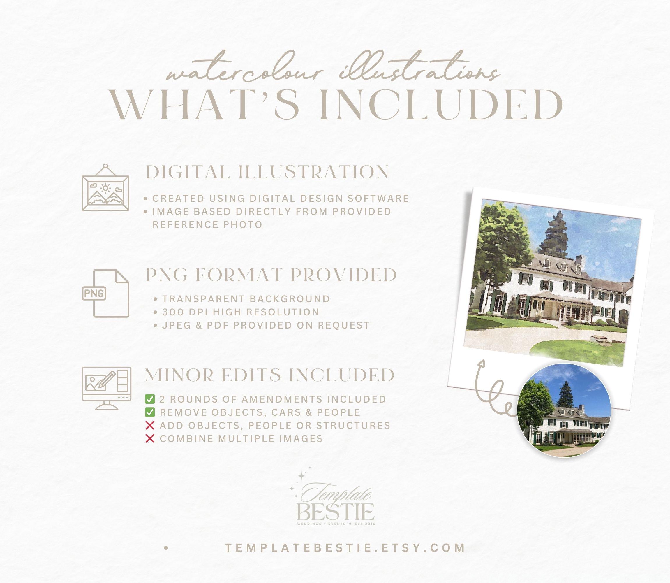 Wedding Venue Watercolour Art, Digital Download, Custom Illustration, Unique Wedding Invitation, Watercolor Venue Illustration