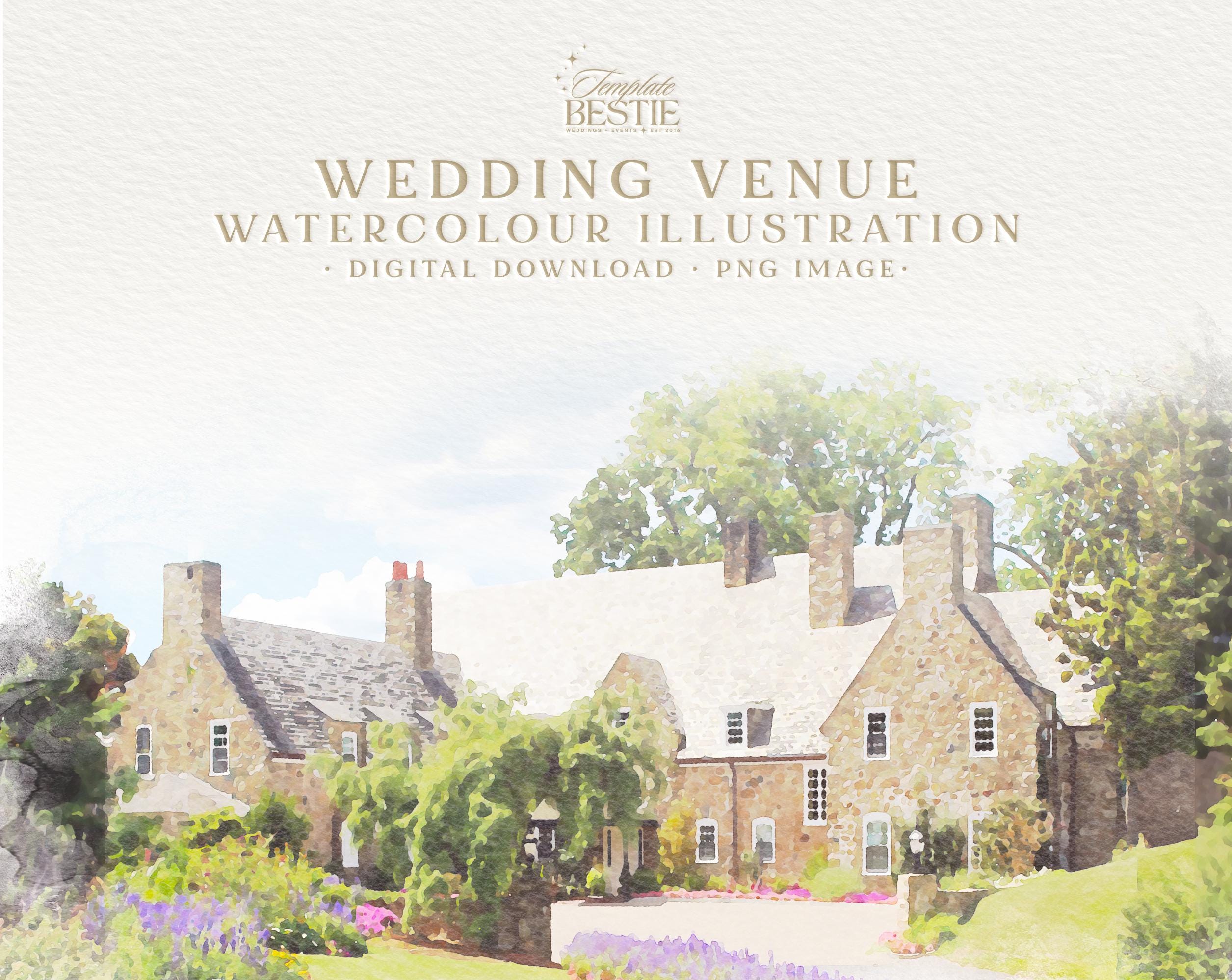 Custom Watercolour Wedding Venue Illustration