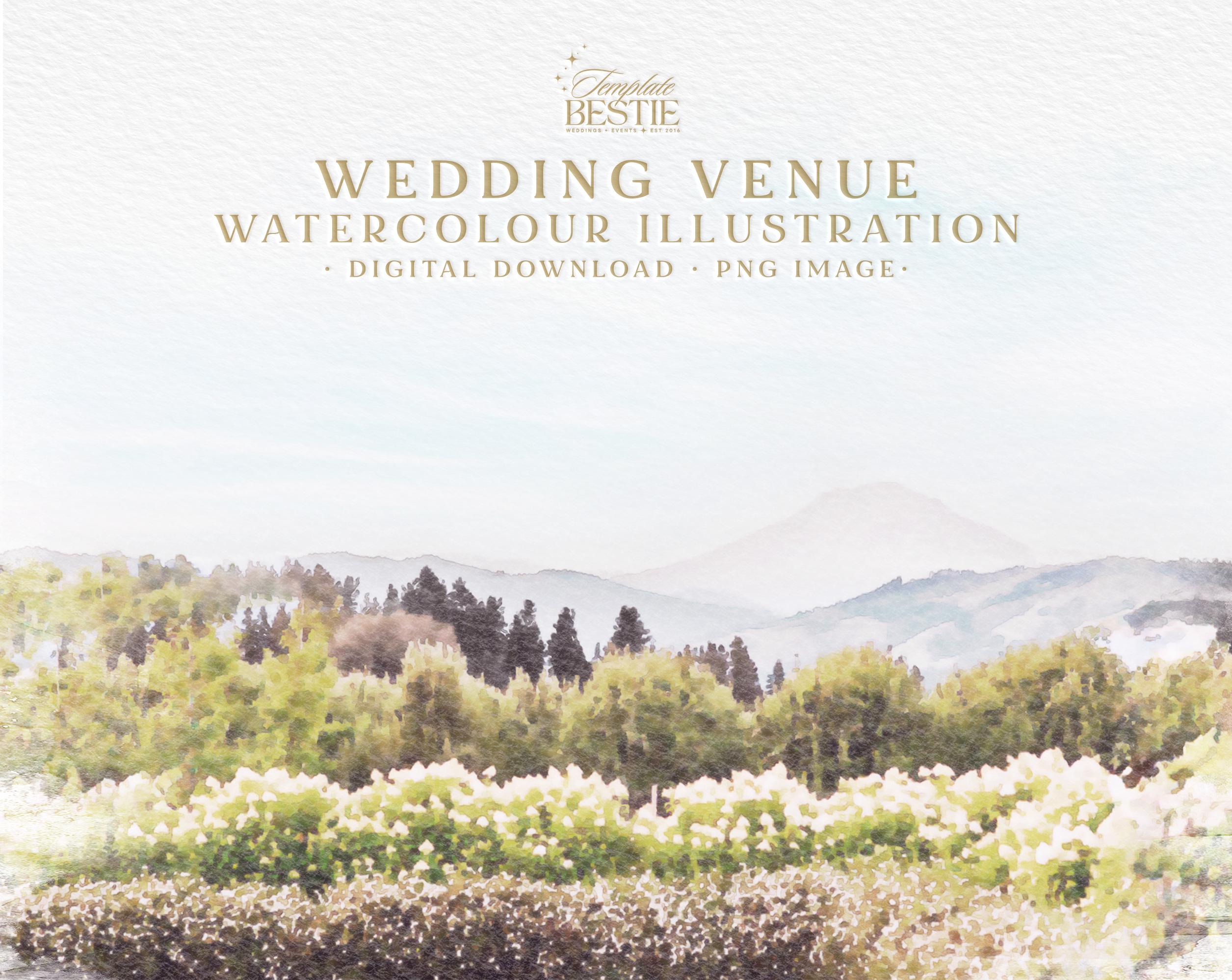 Wedding Venue Watercolour Art, Digital Download, Custom Illustration, Unique Wedding Invitation, Watercolor Venue Illustration