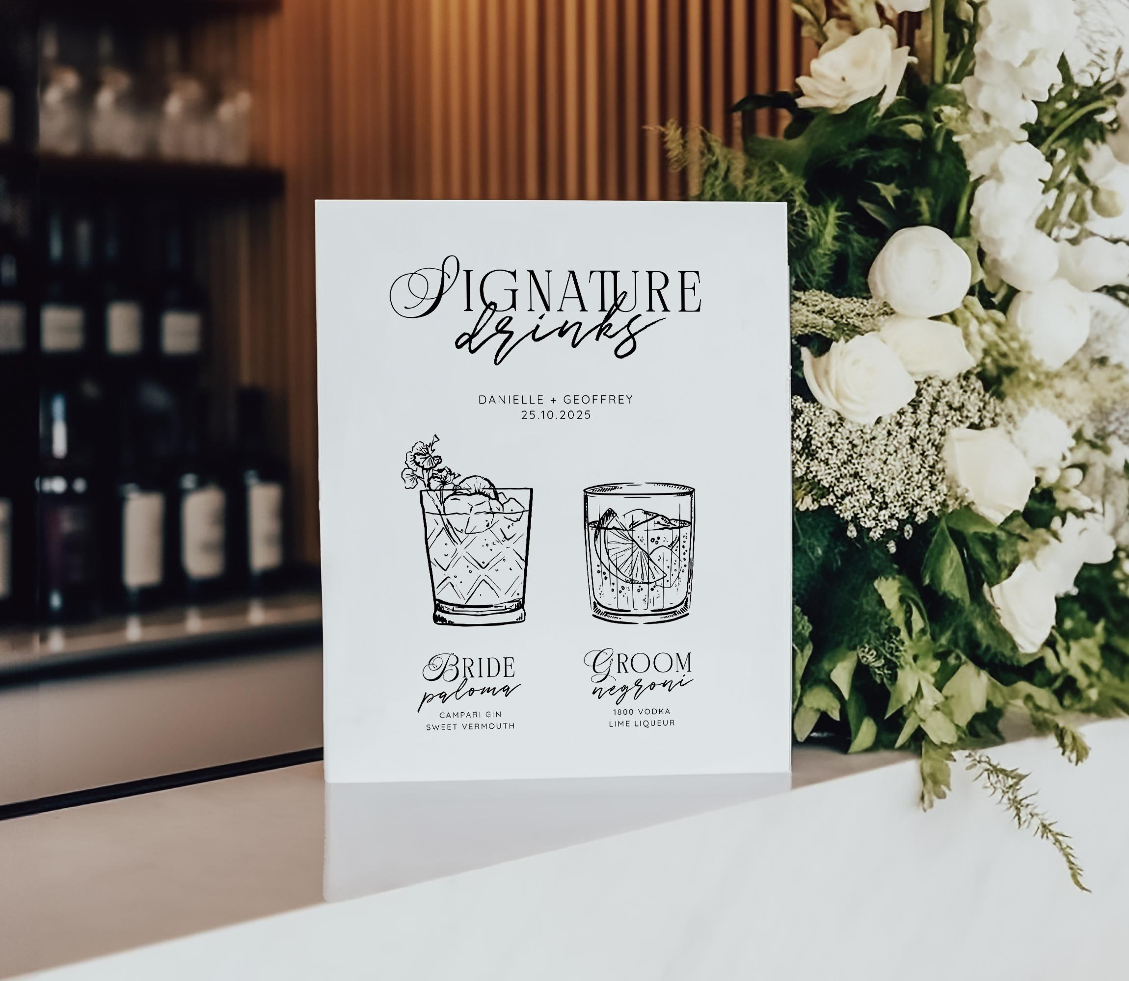 Modern Wedding Signature Drinks Sign, Printable Cocktail Bar Menu Template, Instant Download Template Signage, Templett Editable