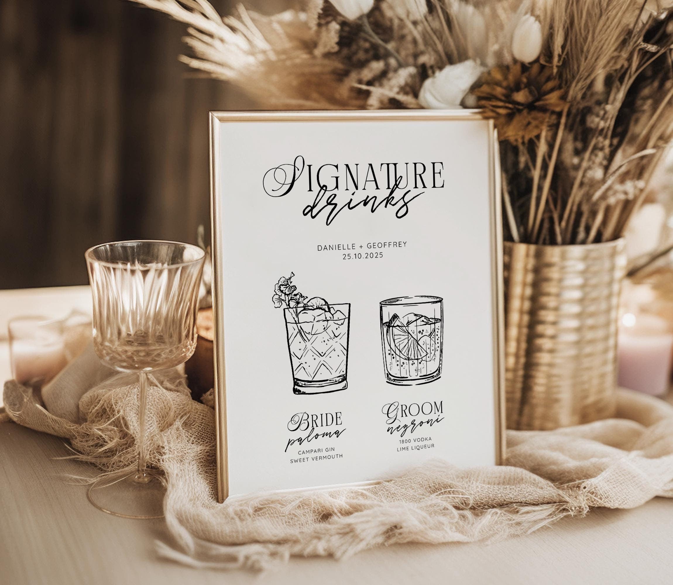 Modern Wedding Signature Drinks Sign, Printable Cocktail Bar Menu Template, Instant Download Template Signage, Templett Editable