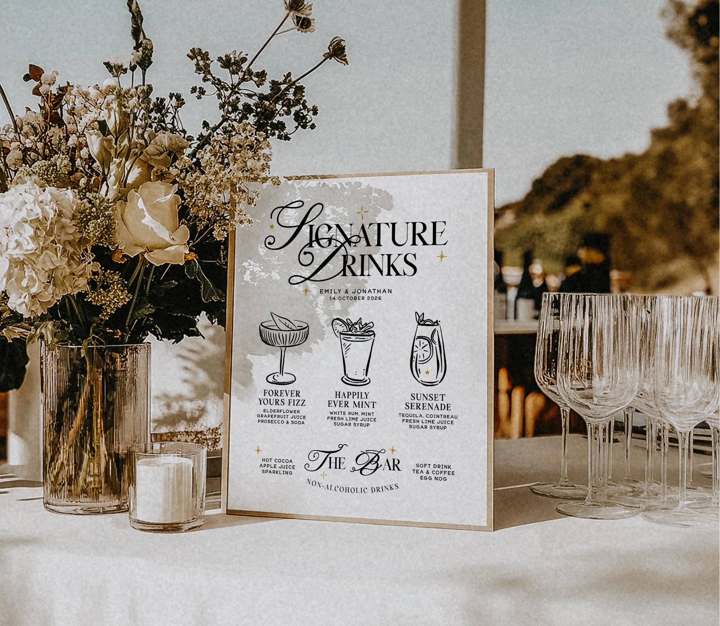 SASHA Elegant Signature Drink Sign - Customisable Wedding Bar Sign - Unique Cocktail Menu, Instant Download Template Signage, Templett