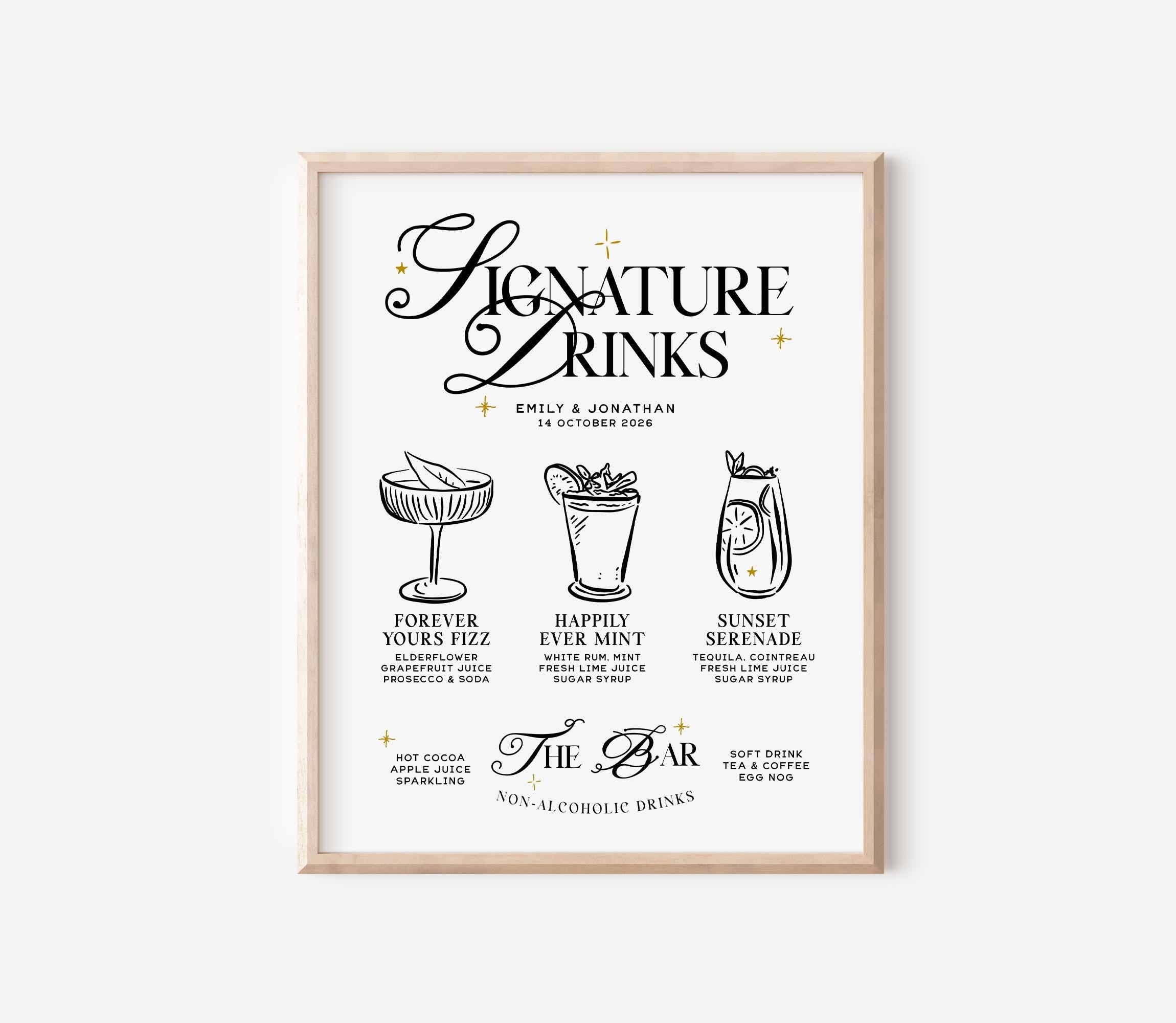 SASHA Elegant Signature Drink Sign - Customisable Wedding Bar Sign - Unique Cocktail Menu, Instant Download Template Signage, Templett