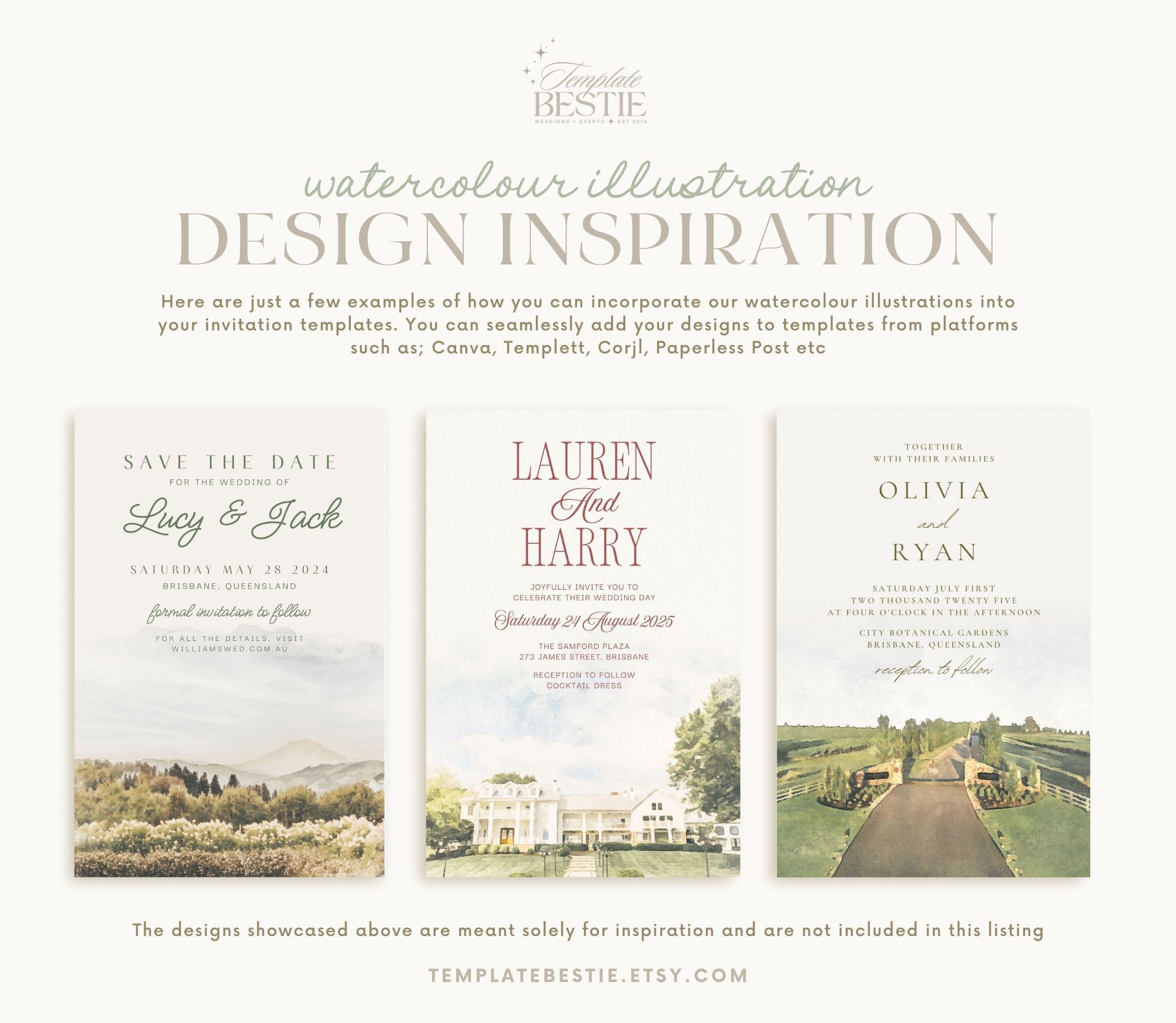 Venue Illustration | Custom Watercolor Wedding Venue Gift, Digital Download Art, PNG & JPEG Format, Unique Wedding Keepsake