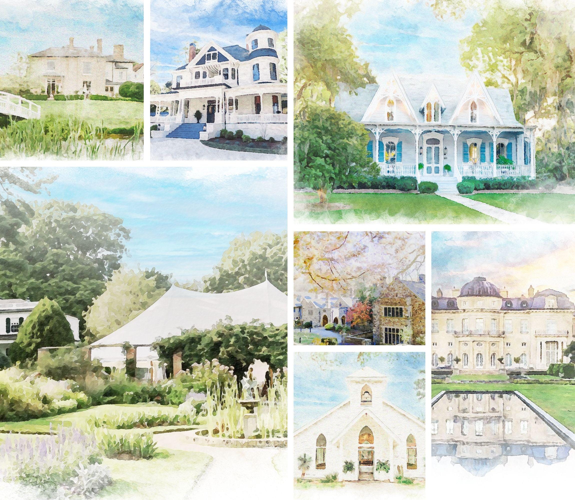 Custom Watercolour Wedding Venue Illustration