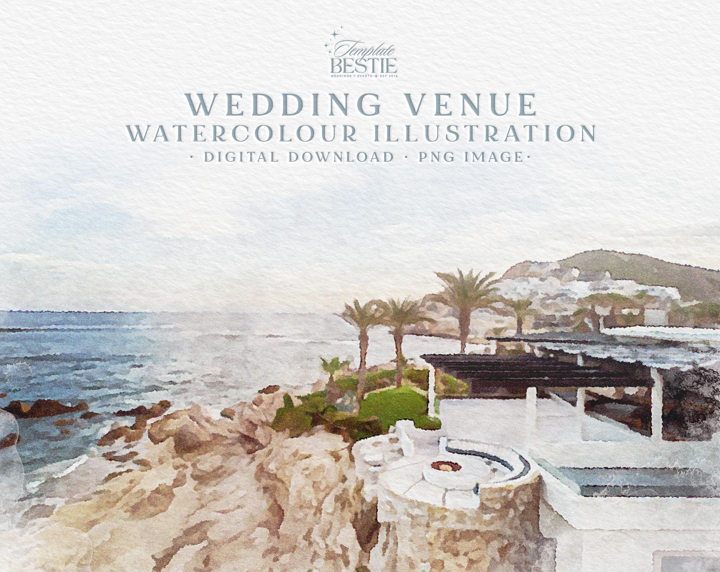 Watercolour Wedding Venue Illustration, Digital Download, DIY Invitations, Custom Wedding Venue Gift, Venue Painting Photo