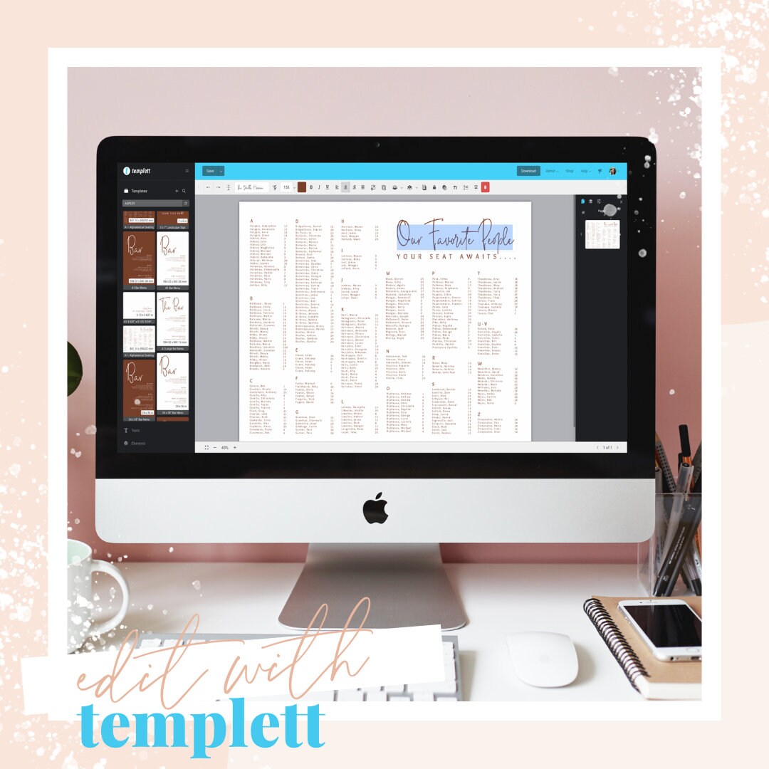 Banquet Seating Plan Template | Elegant Welcome Sign | Templett Instant Download | Printable Wedding Chart | HADLEY