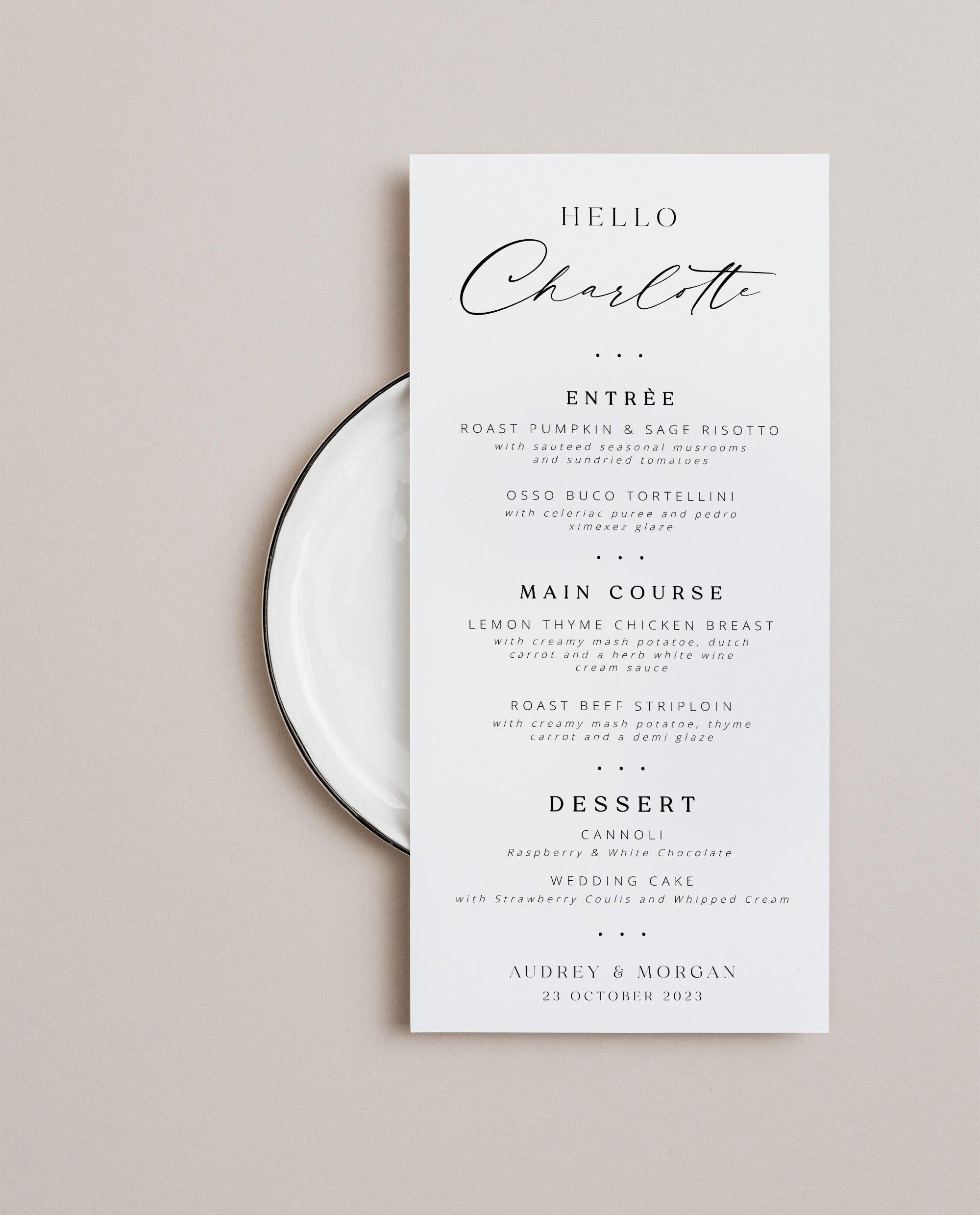 Wedding Menu - Audrey - The Sundae Creative