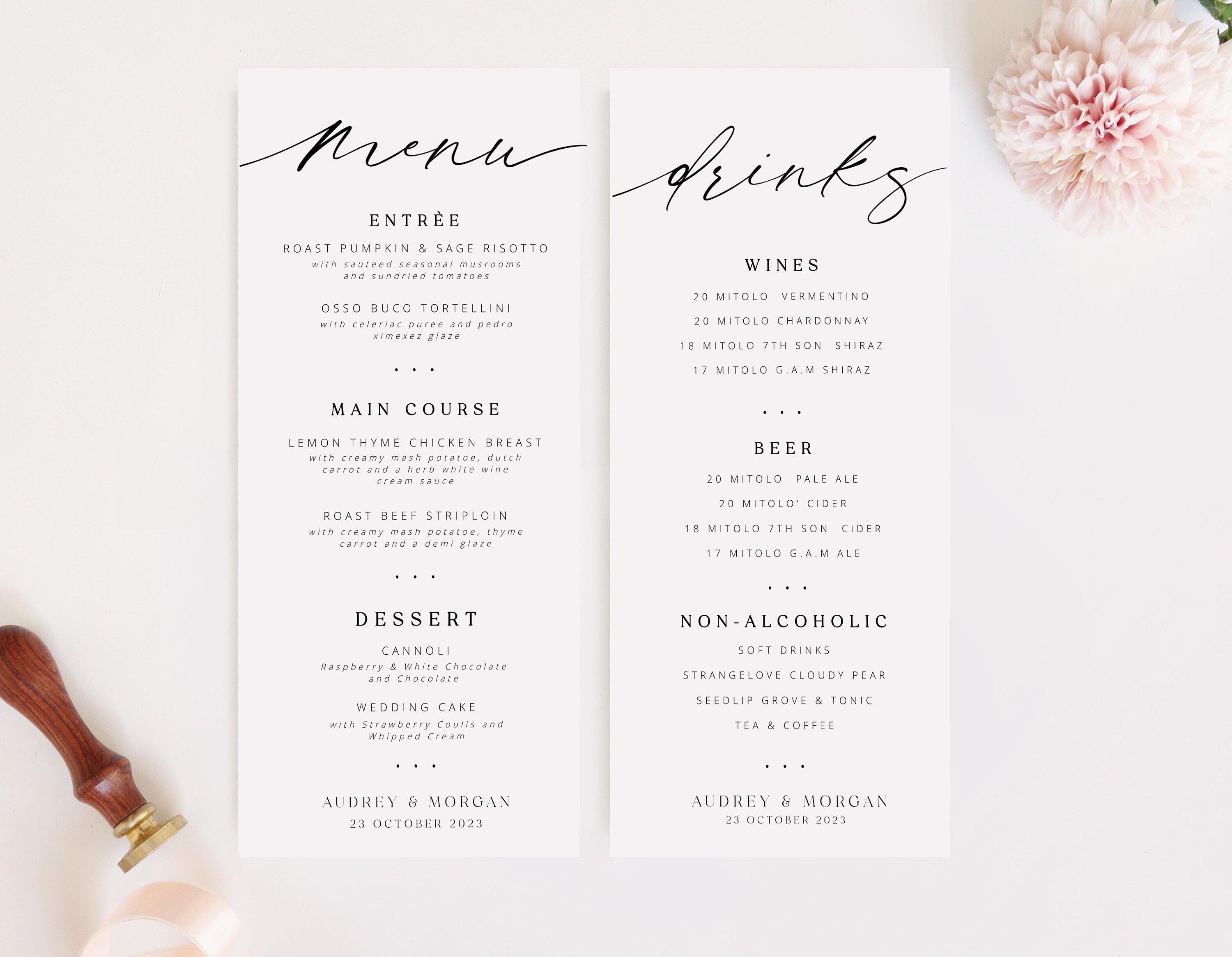 Wedding Menu - Audrey - The Sundae Creative