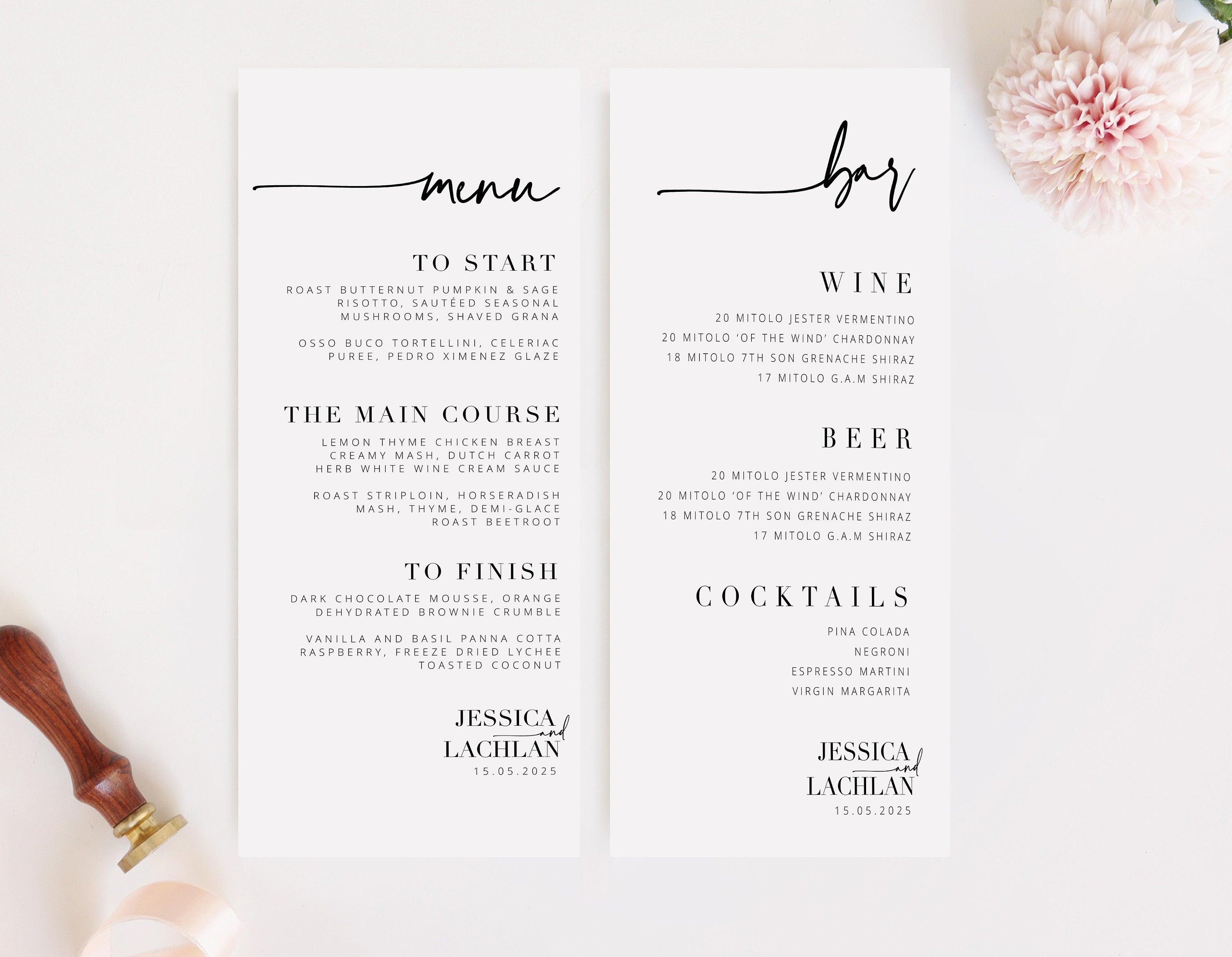 Wedding Menu - Bribie - The Sundae Creative