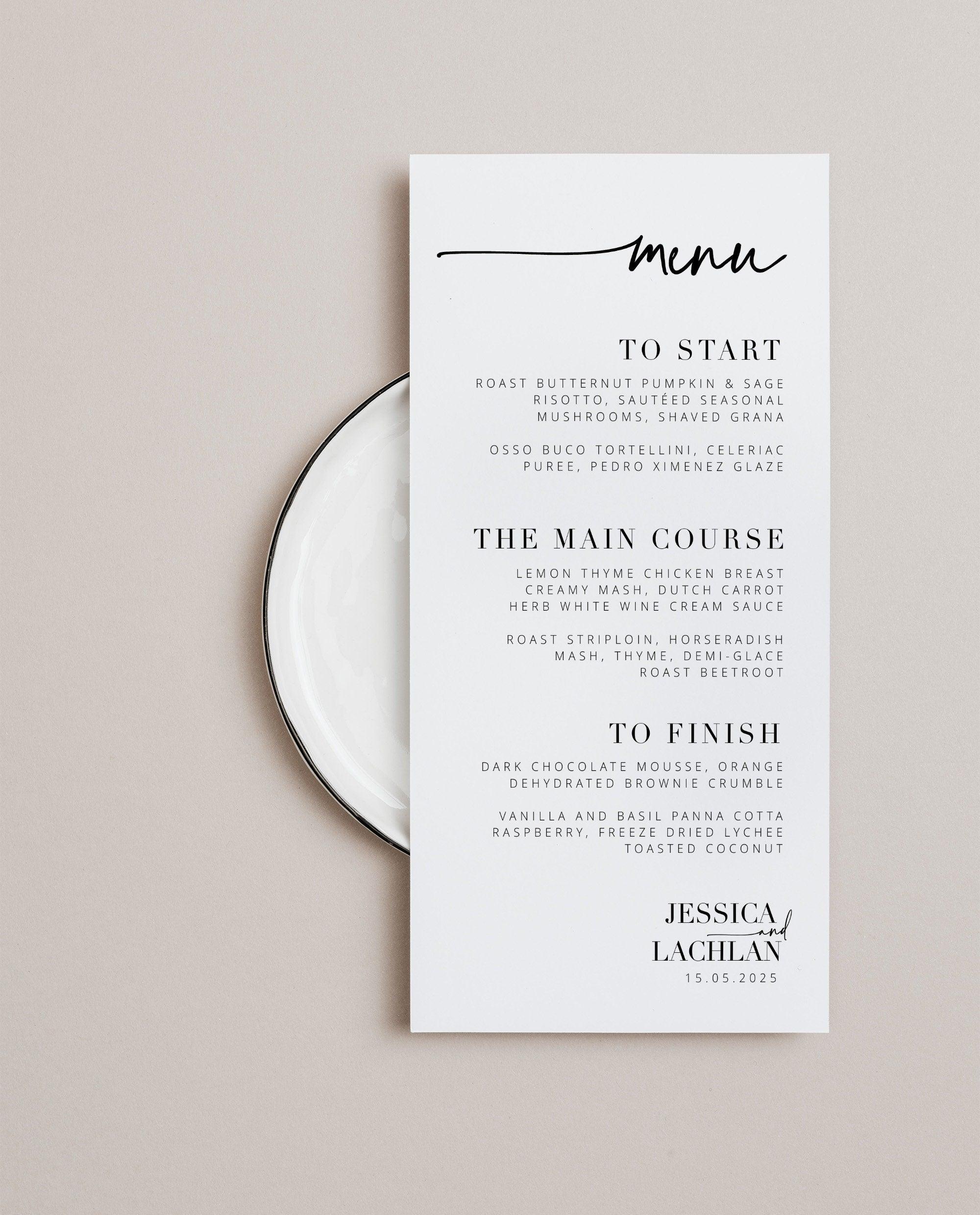 Wedding Menu - Bribie - The Sundae Creative