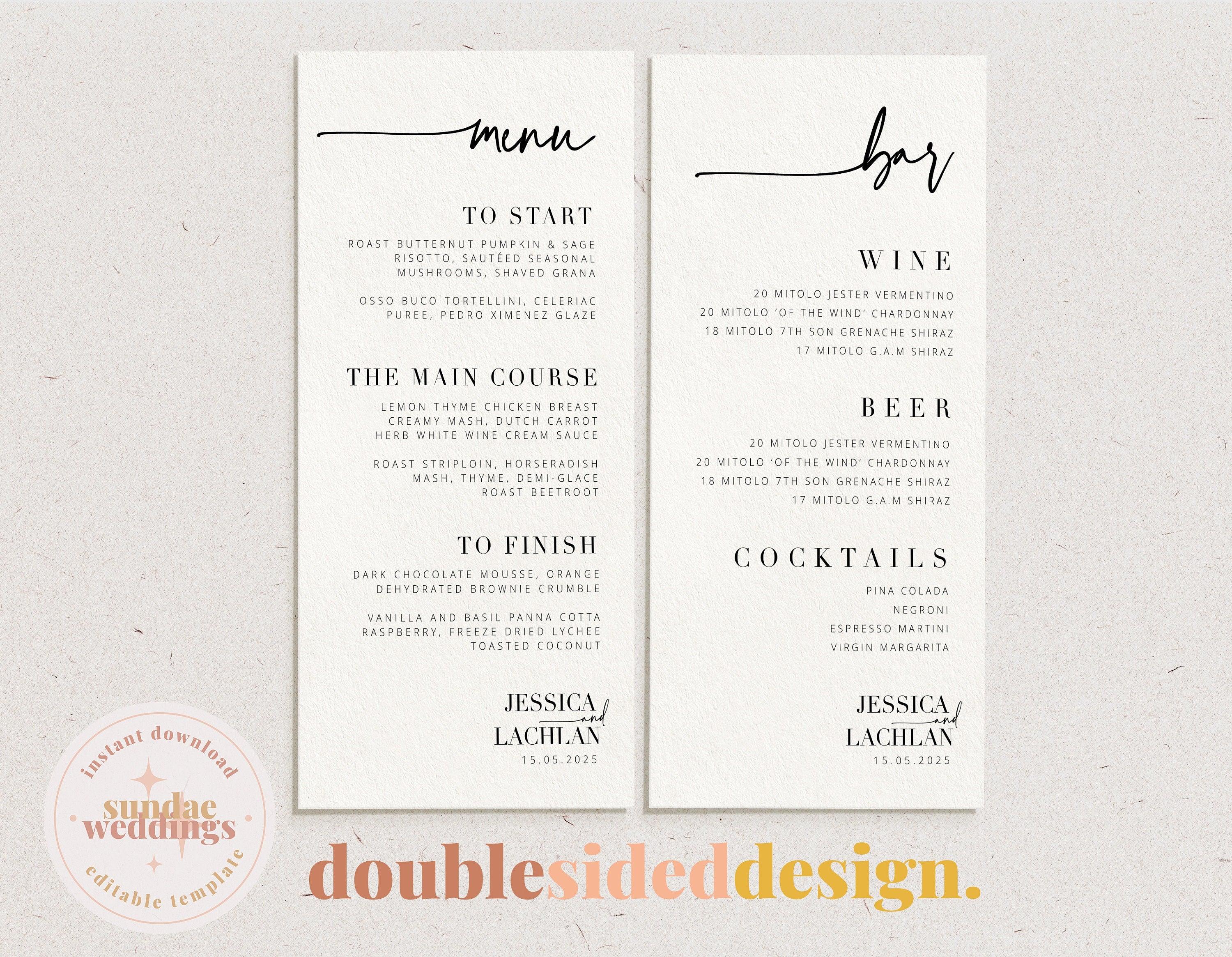 Wedding Menu - Bribie - The Sundae Creative