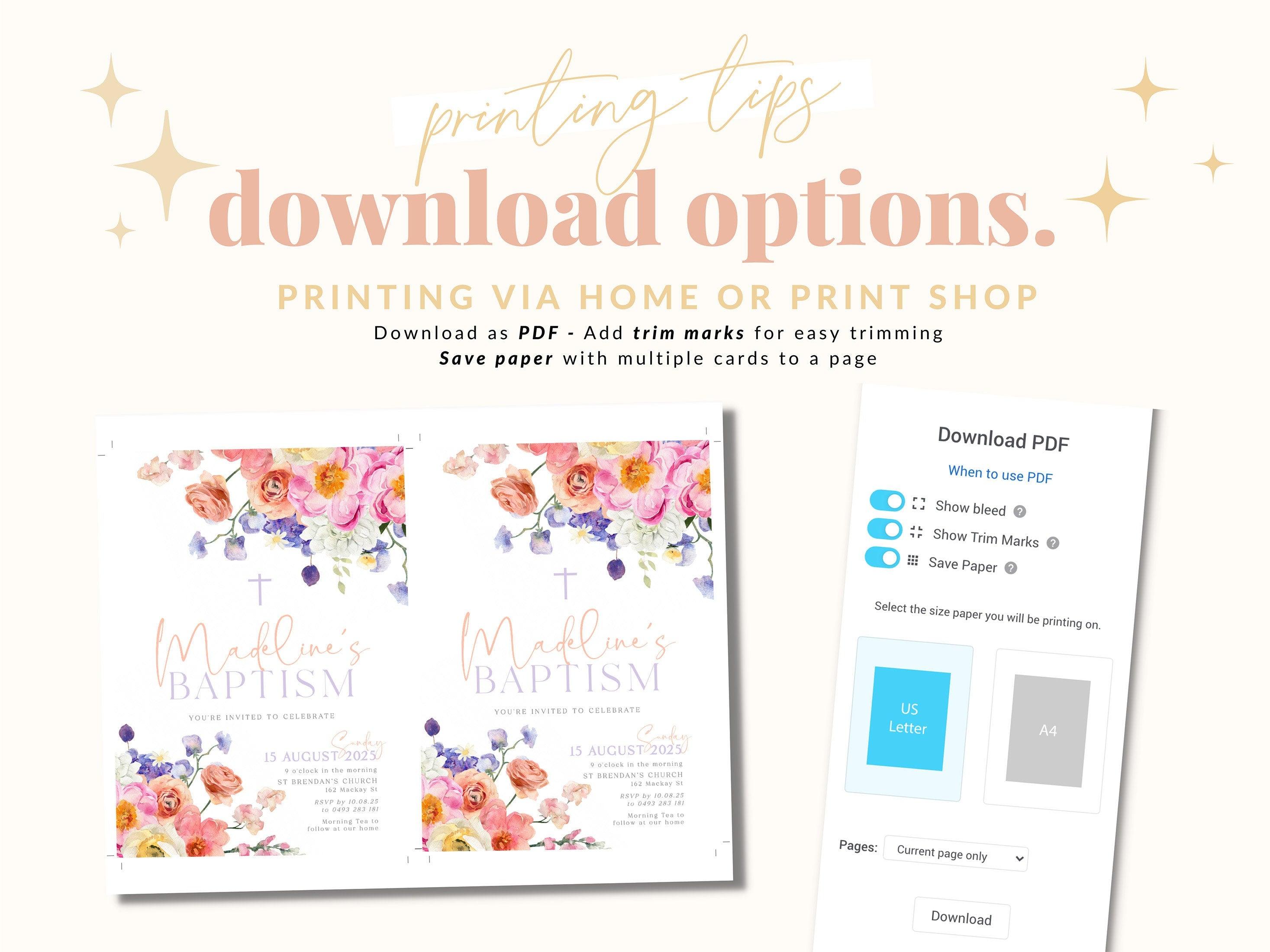 Digital SMS Floral Baptism Invitation - Ella - The Sundae Creative