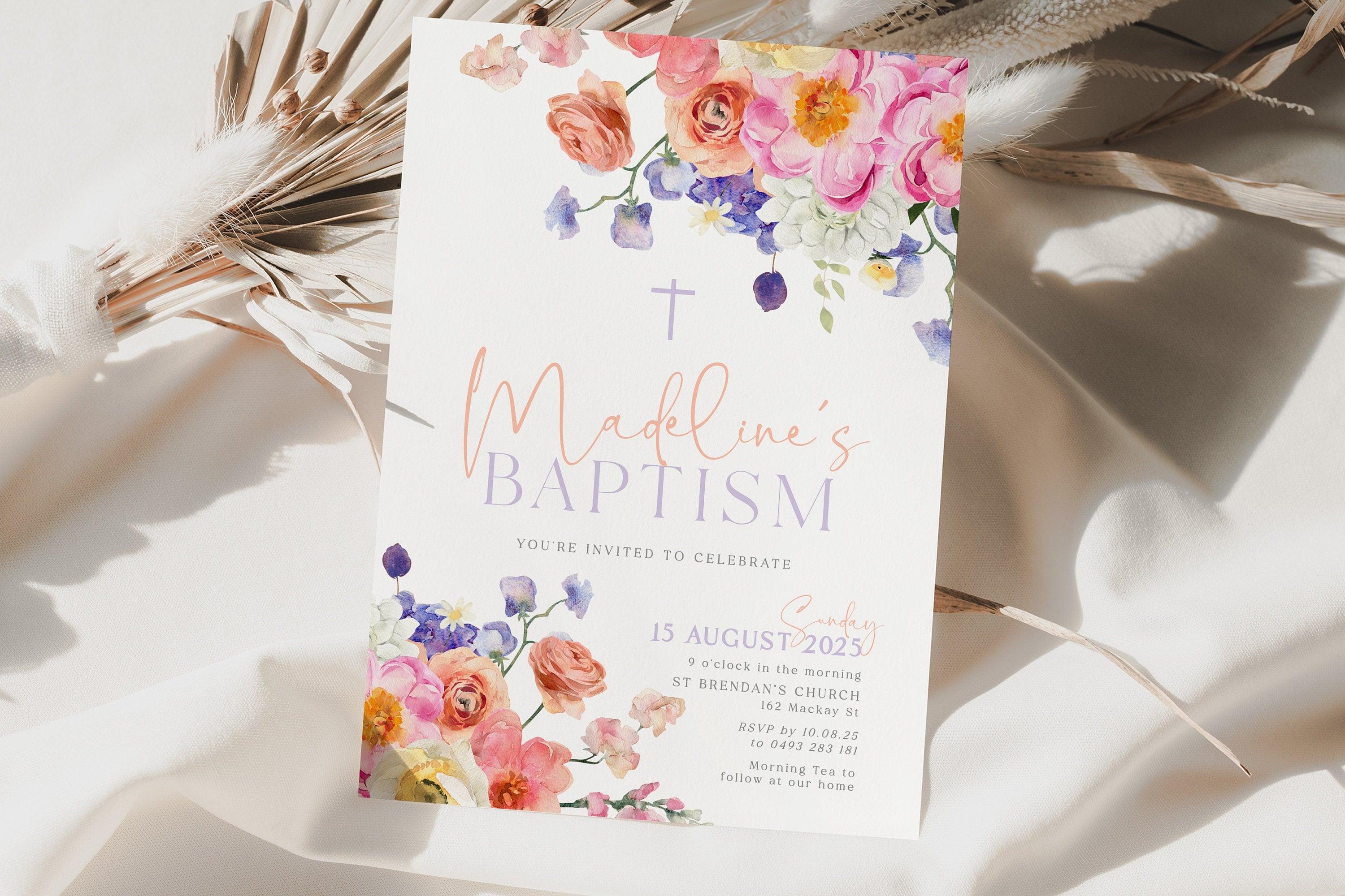 Digital SMS Floral Baptism Invitation - Ella - The Sundae Creative