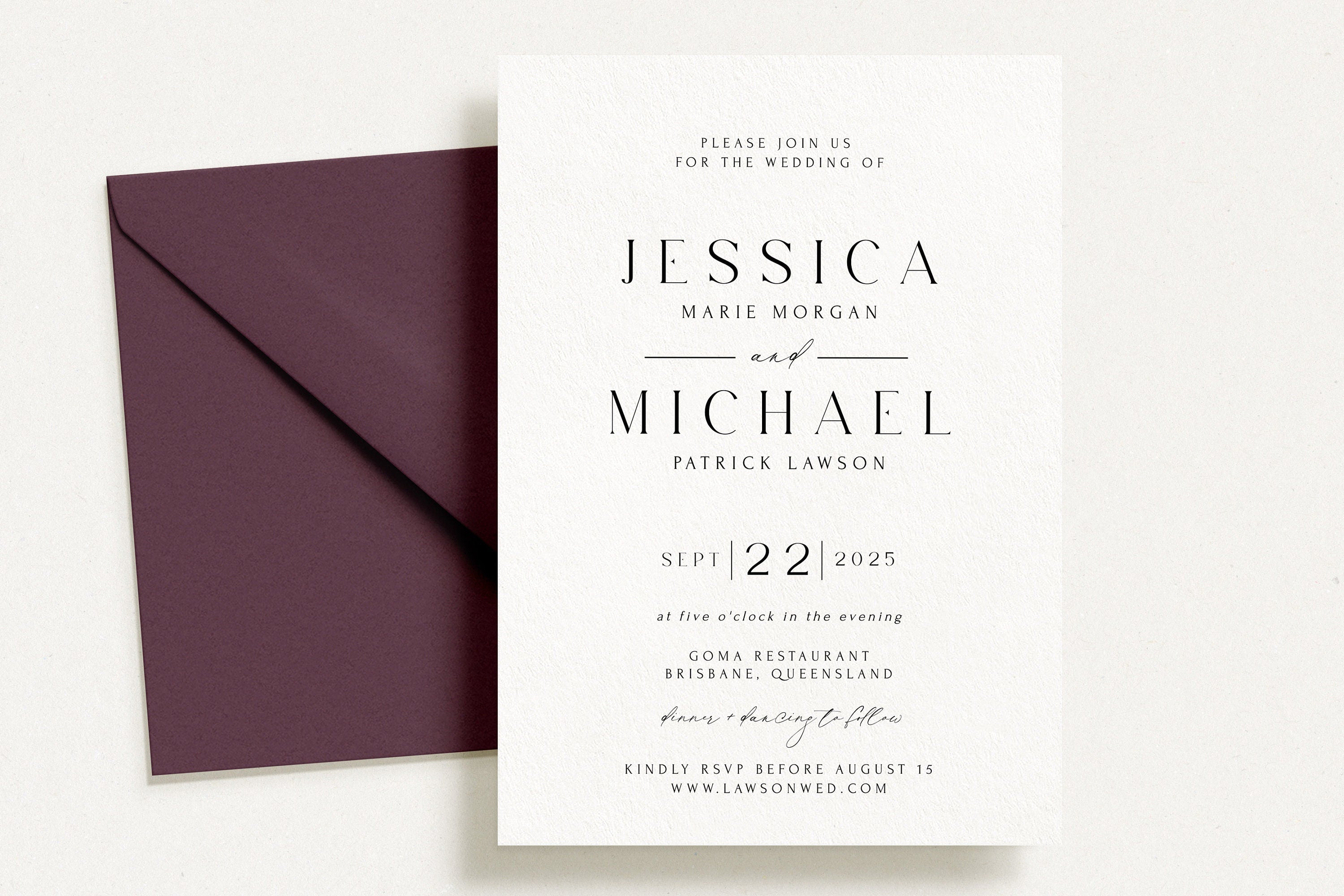 ROYAL Modern Wedding Invitation Template, Printable Classic Simple Wedding Invite, Instant Download Templett Digital