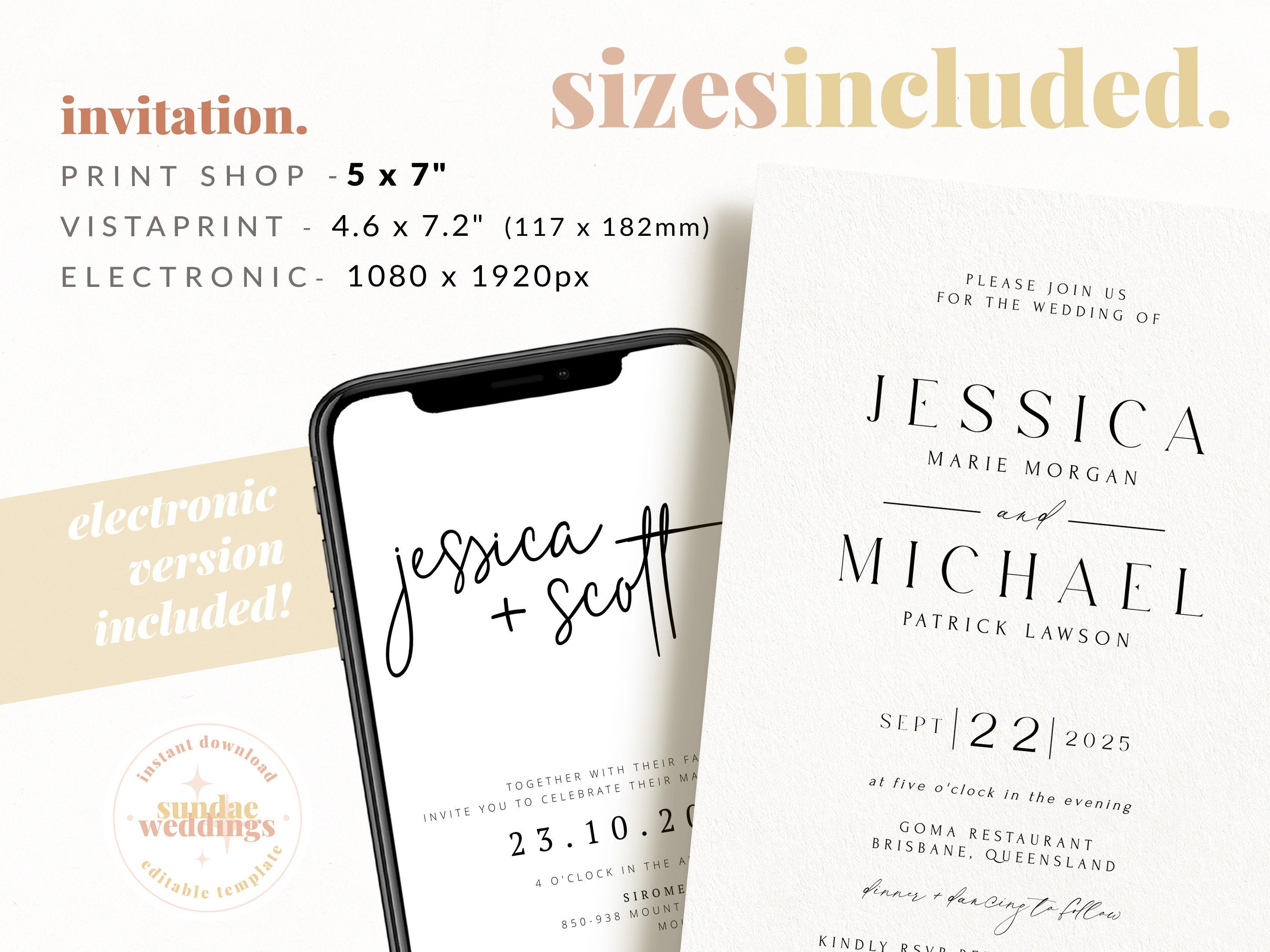 ROYAL Modern Wedding Invitation Template, Printable Classic Simple Wedding Invite, Instant Download Templett Digital