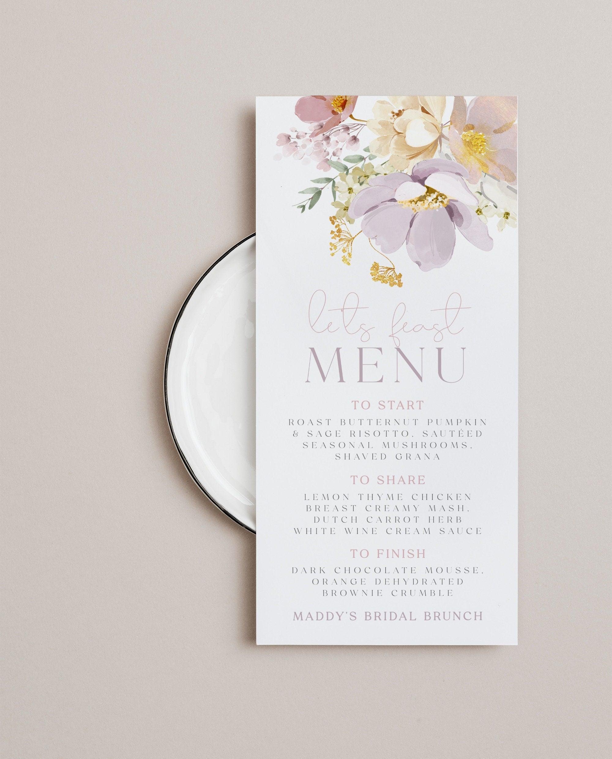 Floral Bridal Shower Menu Template - Ruby - The Sundae Creative