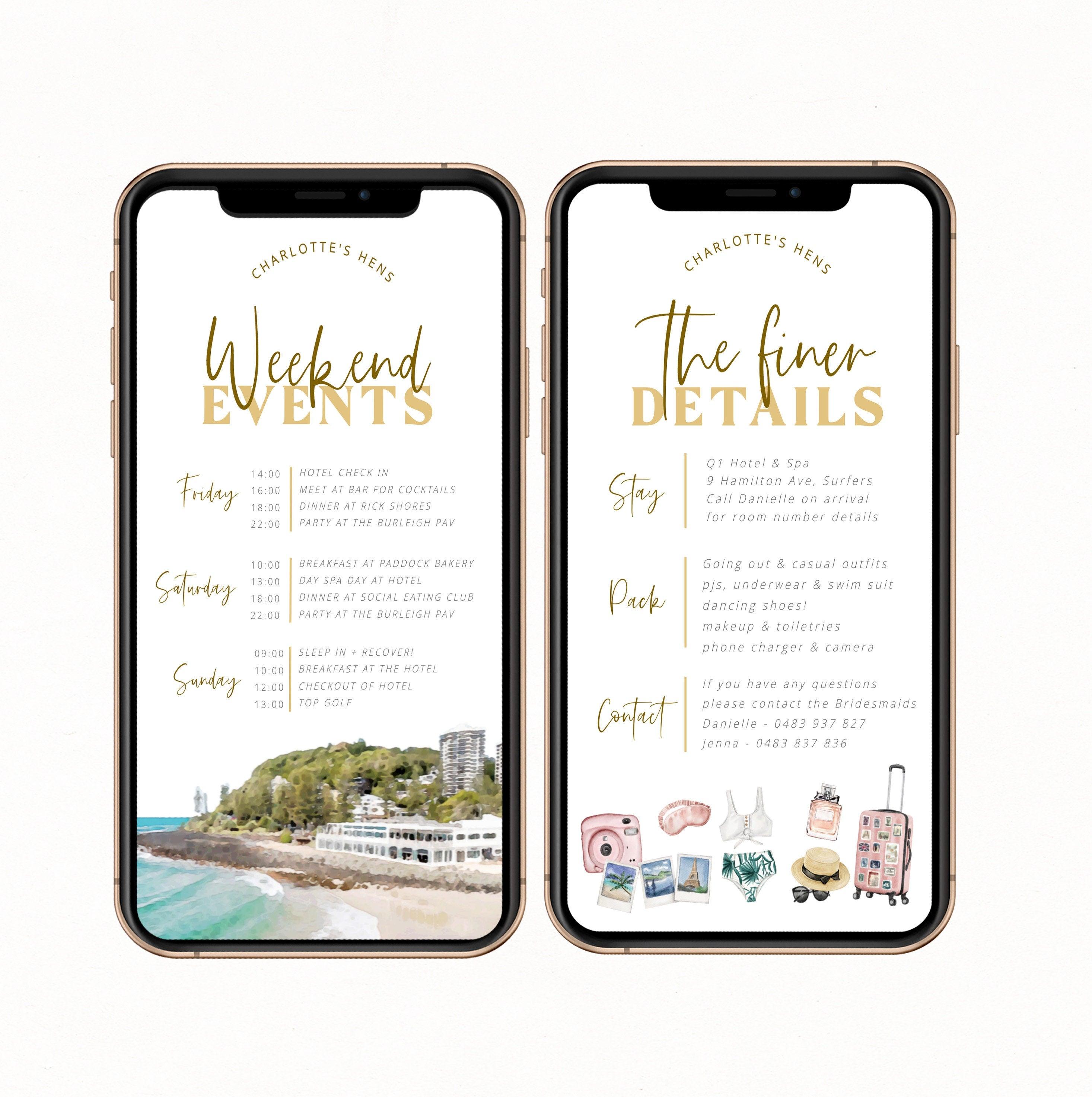 Digital Gold Coast Hens Weekend Itinerary - Soriée - The Sundae Creative