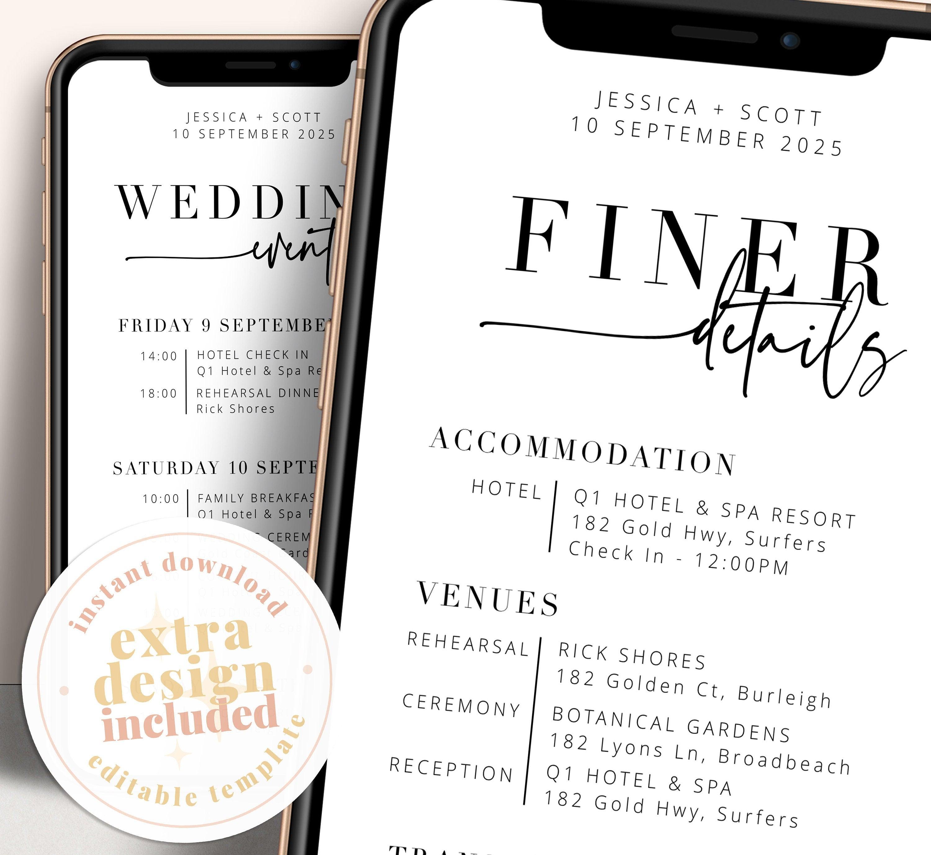 Digital Modern Wedding Itinerary - Bribie - The Sundae Creative