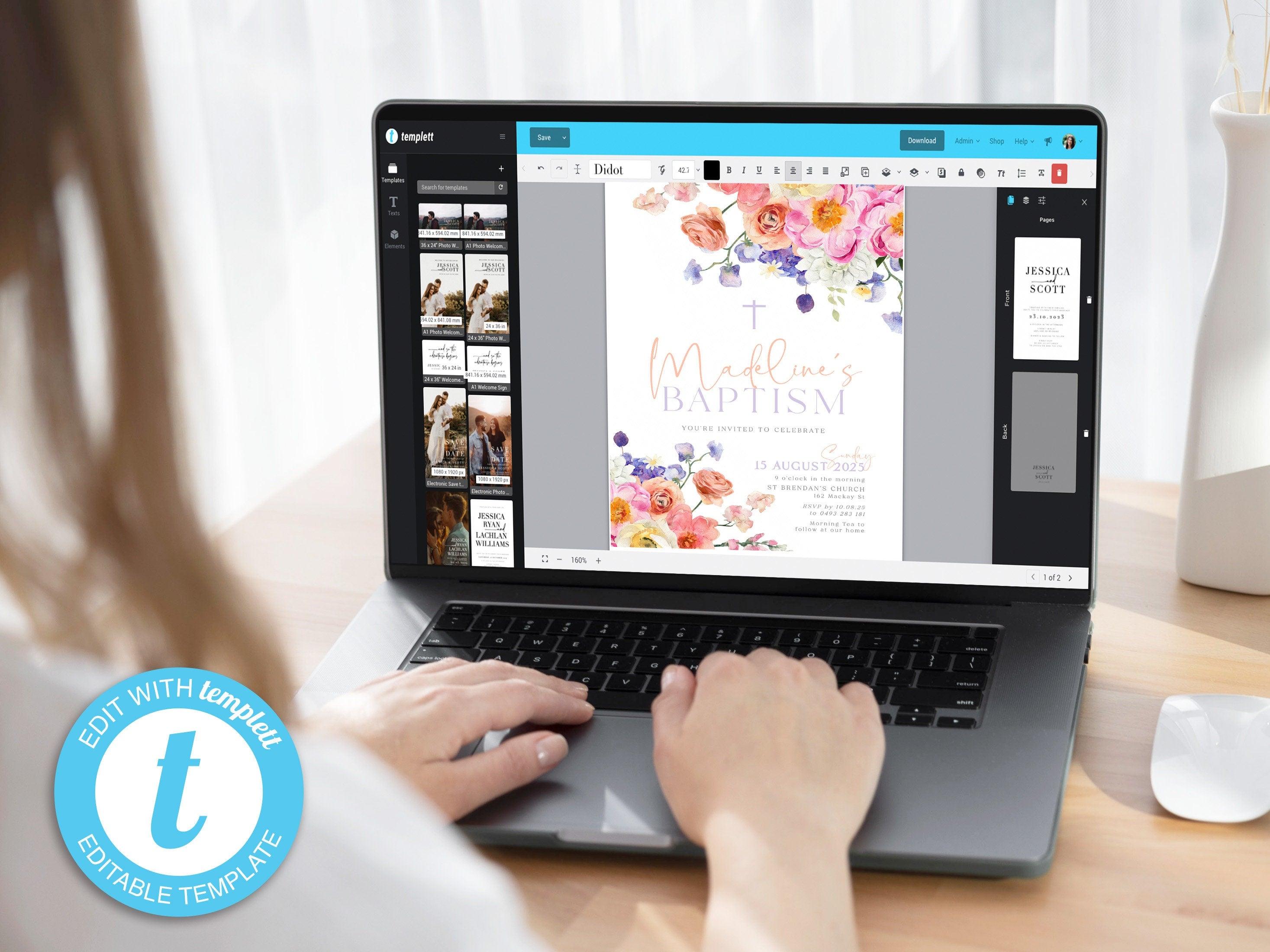Digital SMS Floral Baptism Invitation - Ella - The Sundae Creative