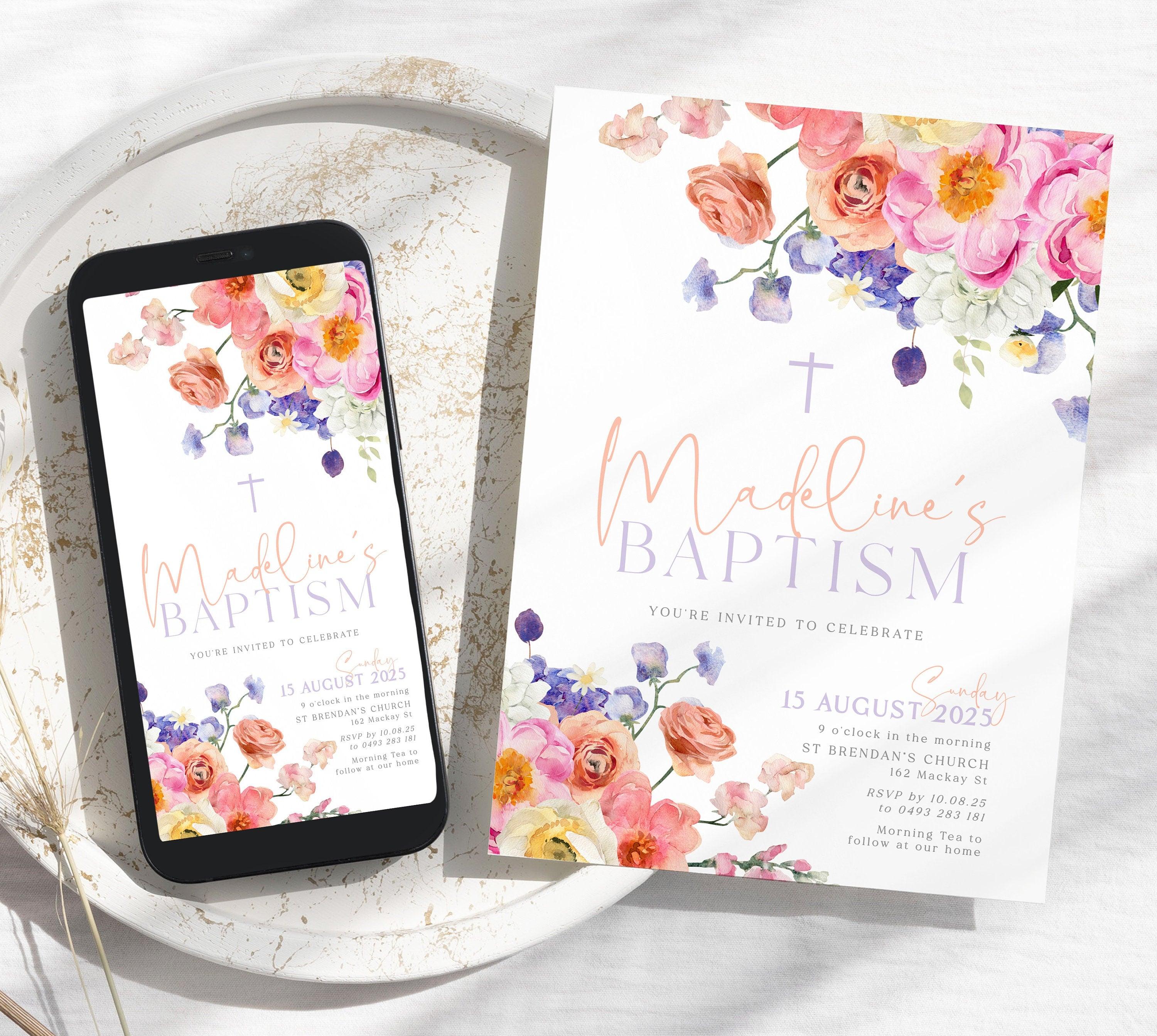 Digital SMS Floral Baptism Invitation - Ella - The Sundae Creative