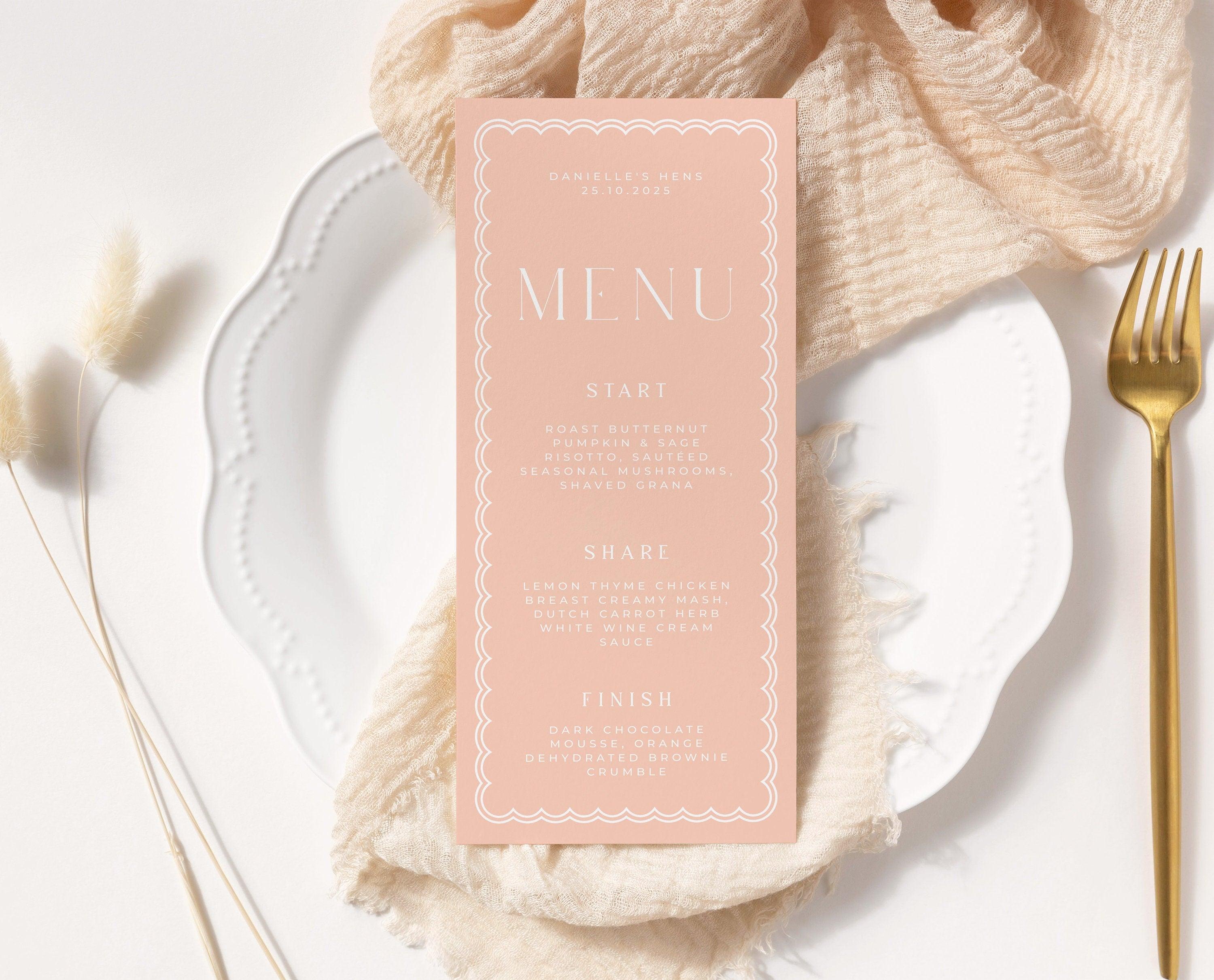 Bella Pastel Wedding Menu + Placecard - The Sundae Creative