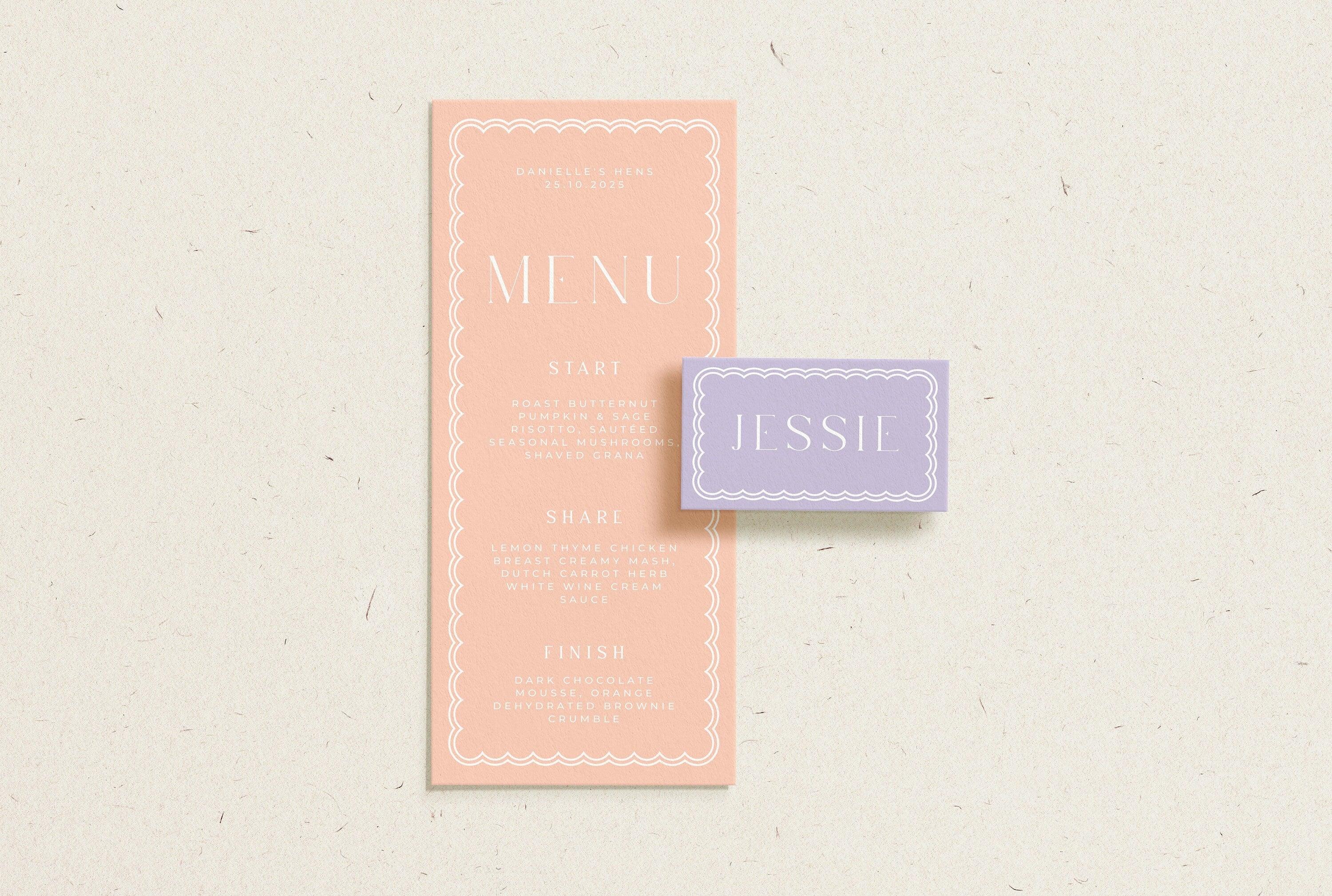 Bella Pastel Wedding Menu + Placecard - The Sundae Creative