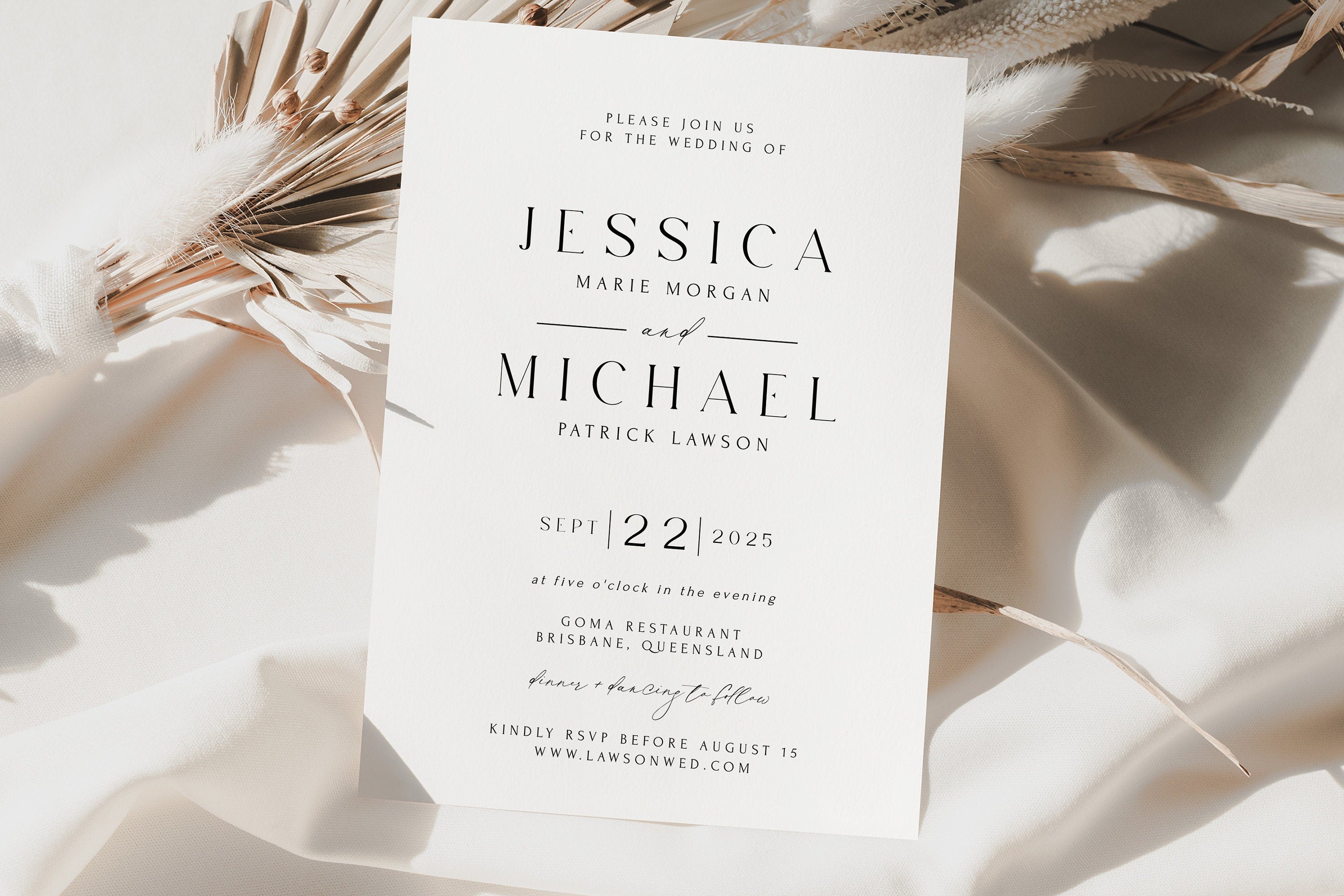 ROYAL Modern Wedding Invitation Template, Printable Classic Simple Wedding Invite, Instant Download Templett Digital