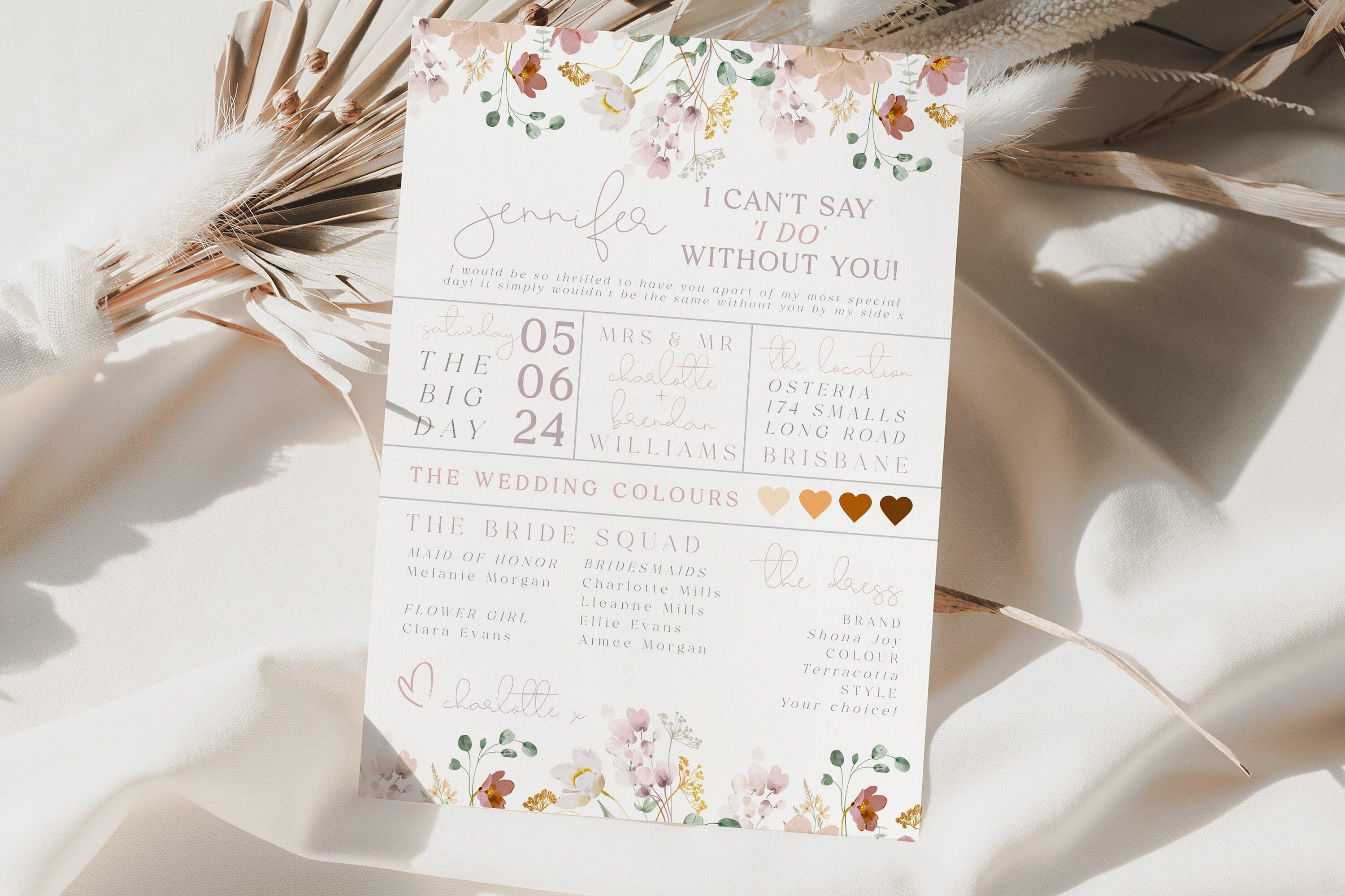 Bridesmaid Info Card Template - Ruby - The Sundae Creative