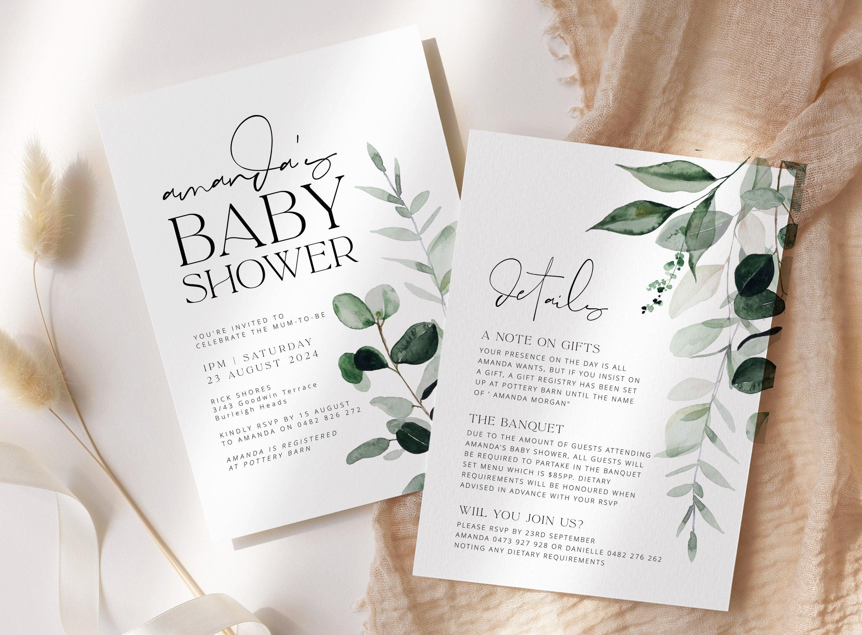 Greenery Baby Shower Invite Template - Beachmere - The Sundae Creative