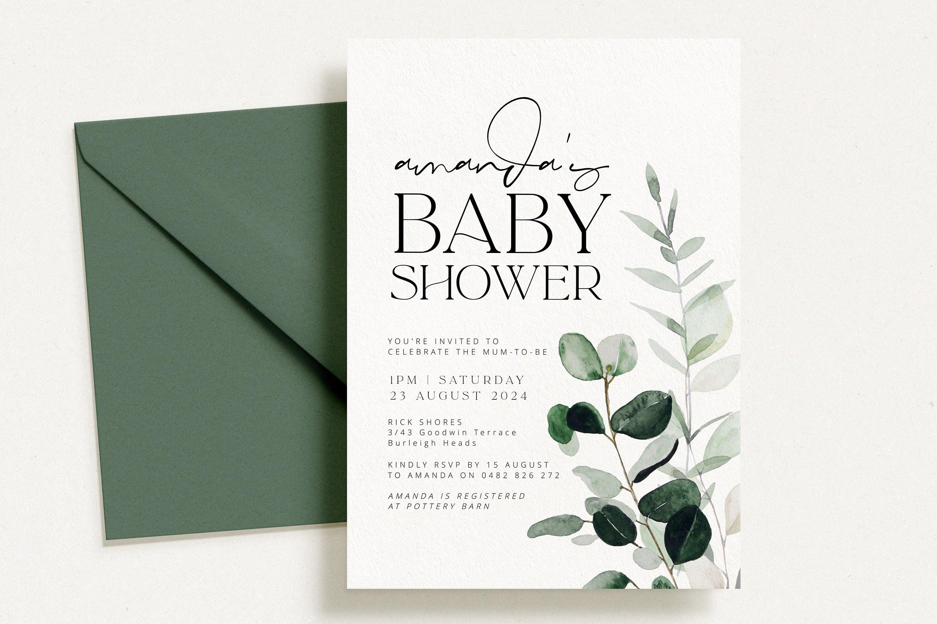 Greenery Baby Shower Invite Template - Beachmere - The Sundae Creative