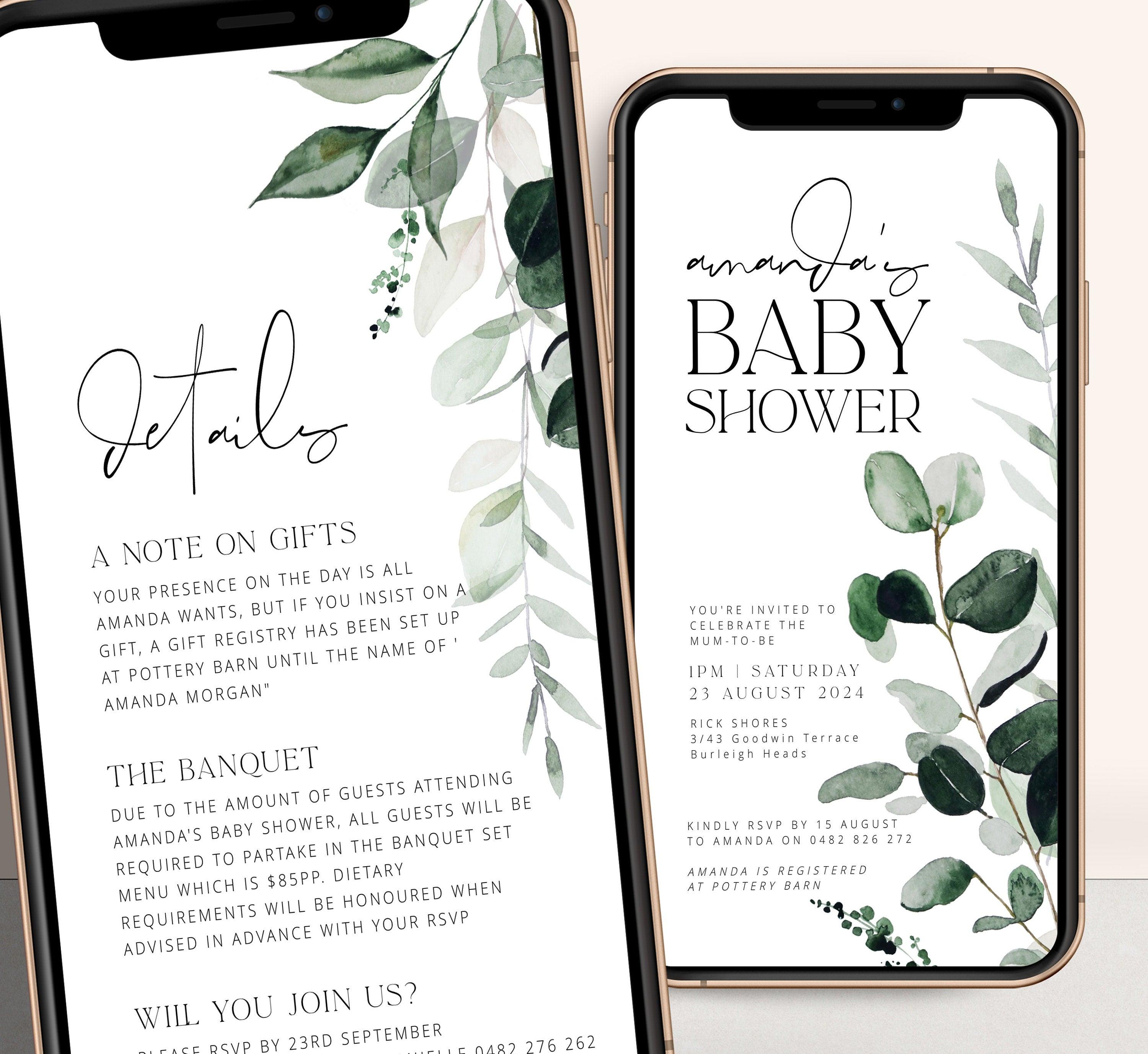 Digital Botanical Baby Shower Invitation - Beachmere - The Sundae Creative