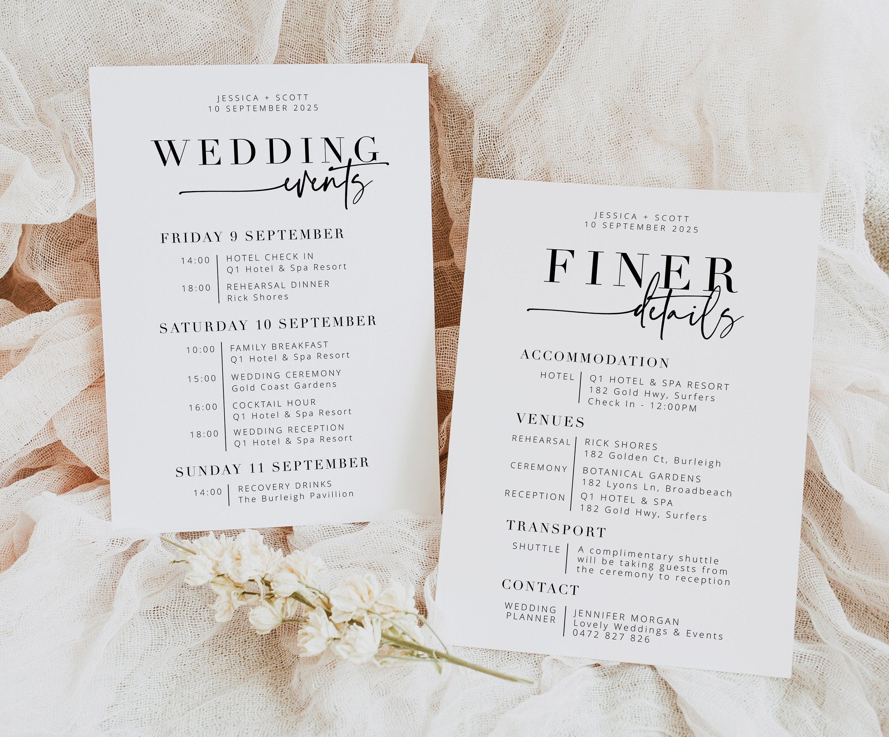 Modern Wedding Itinerary - Bribie - The Sundae Creative