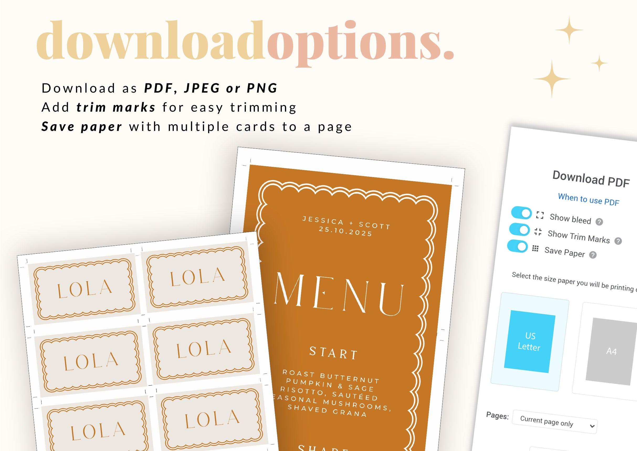 Bella Terracotta Wedding Menu + Placecard - The Sundae Creative